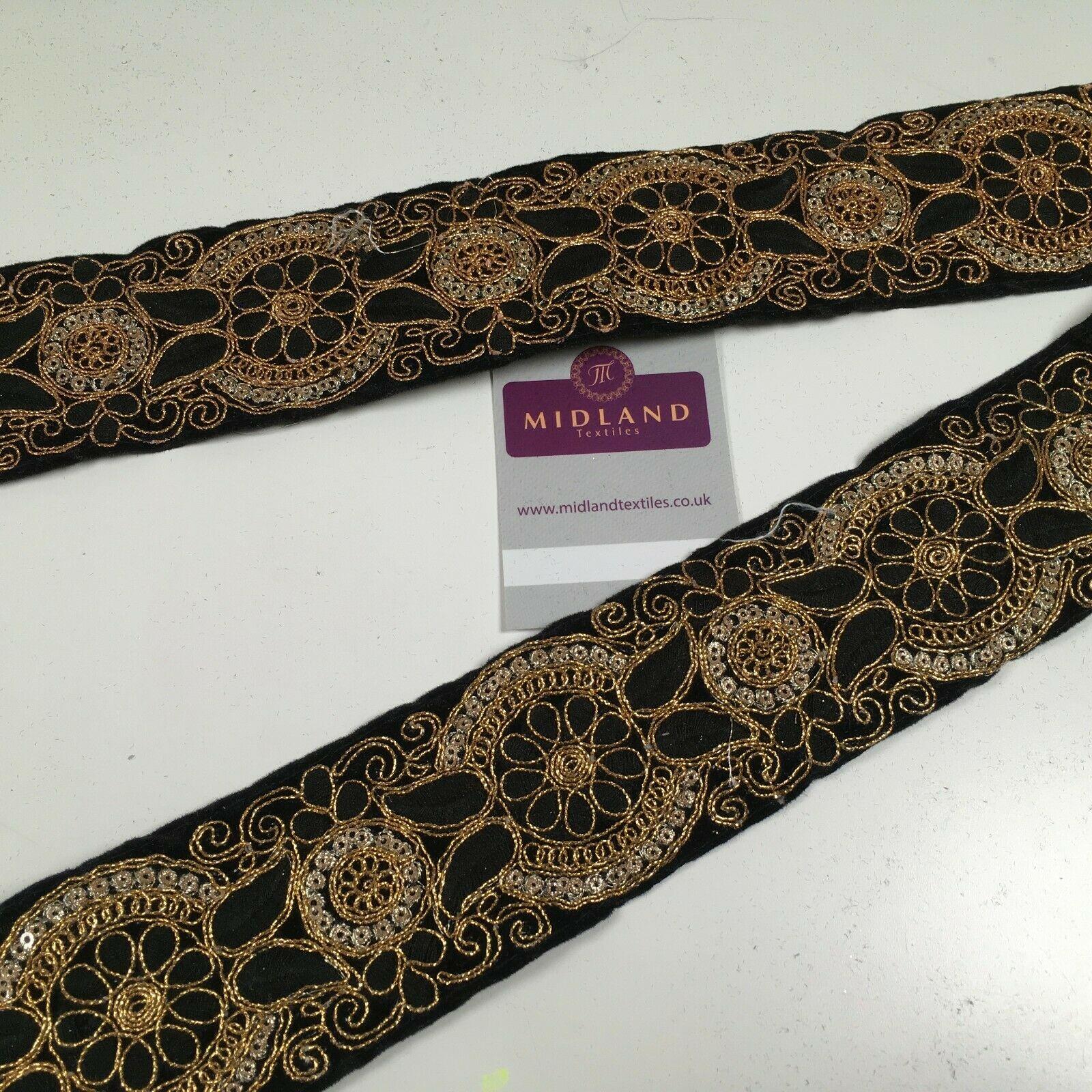 60mm Black embroidered Velvet border edging bridal saree M1341