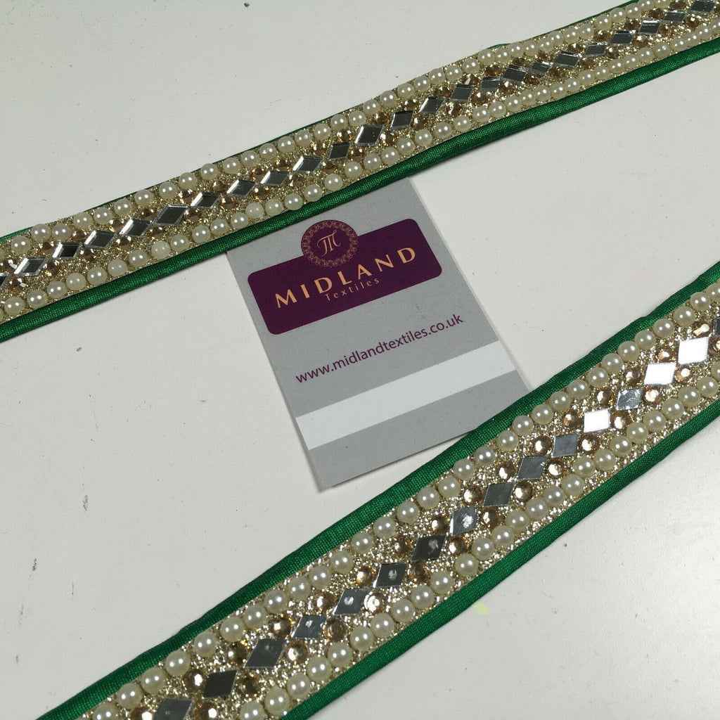 25 mm Cut out Diamond shape mirror pearl border edging sari bridal M1342