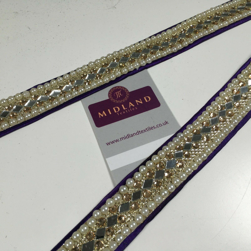 25 mm Cut out Diamond shape mirror pearl border edging sari bridal M1342