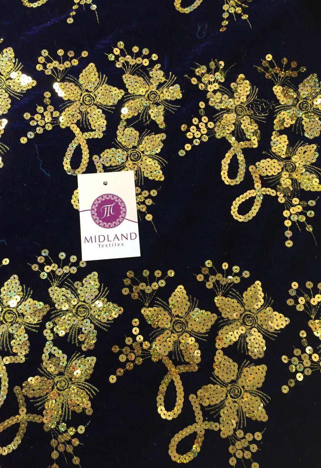 Gold Sequin Embellished Scalloped edge Micro Velvet 40