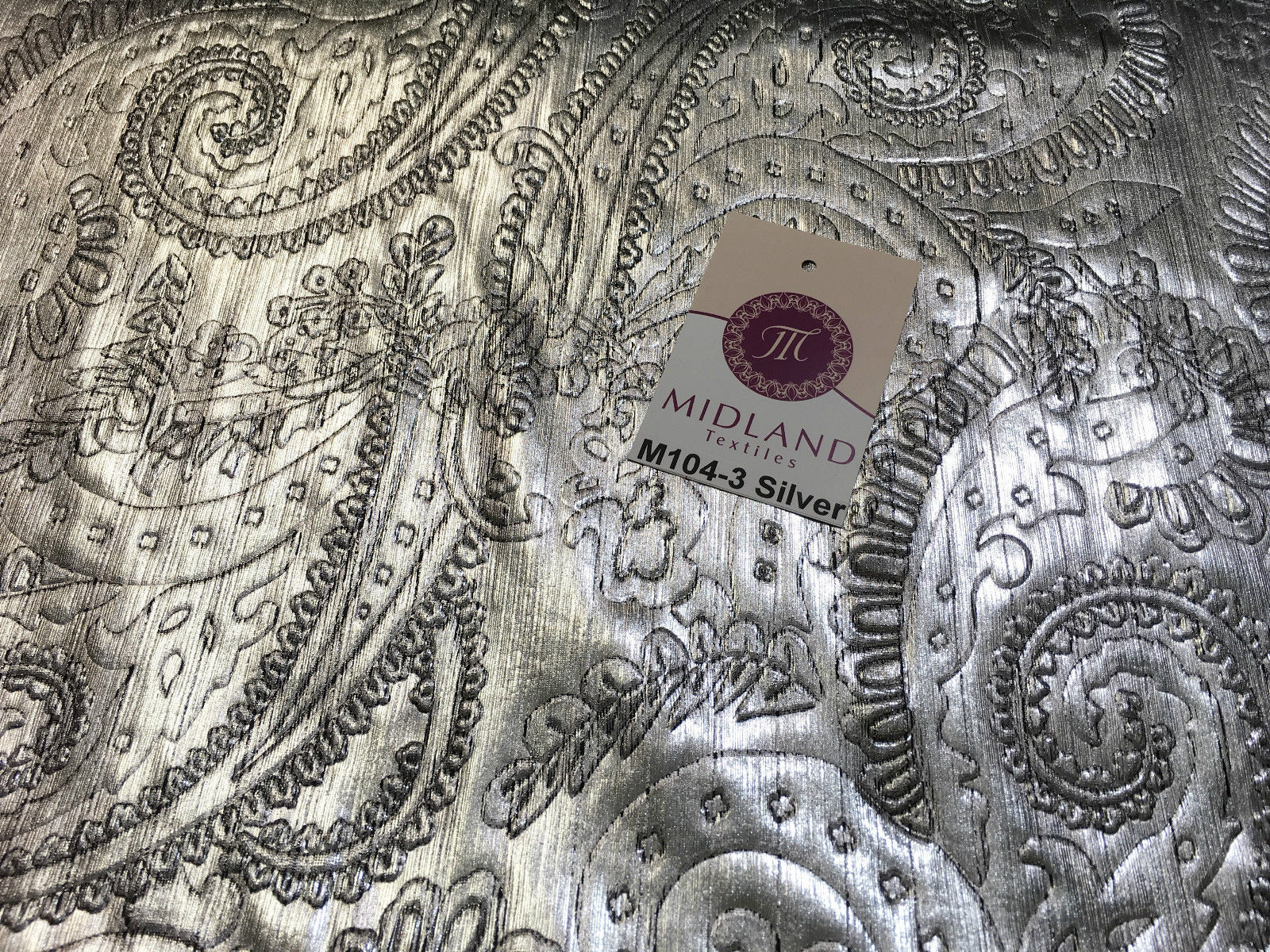 Lame Paisley Embossed Foil 1 way stretch Fabric 58' wide M104 Mtex