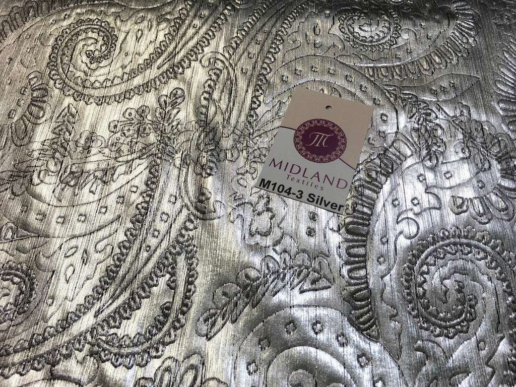 Lame Paisley Embossed Foil 1 way stretch Fabric 58