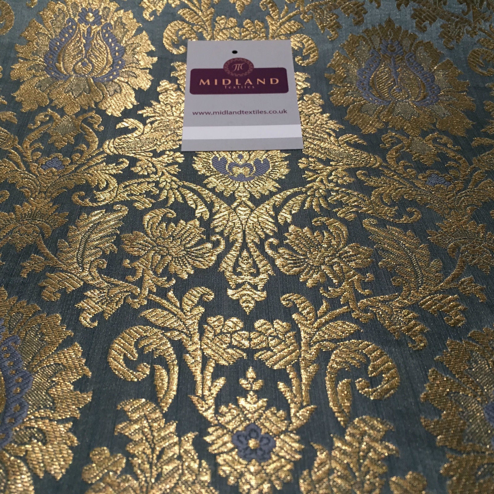 Gold Indian Floral Metallic Print Banarsi faux Silk Brocade Fabric 40' M370 Mtex