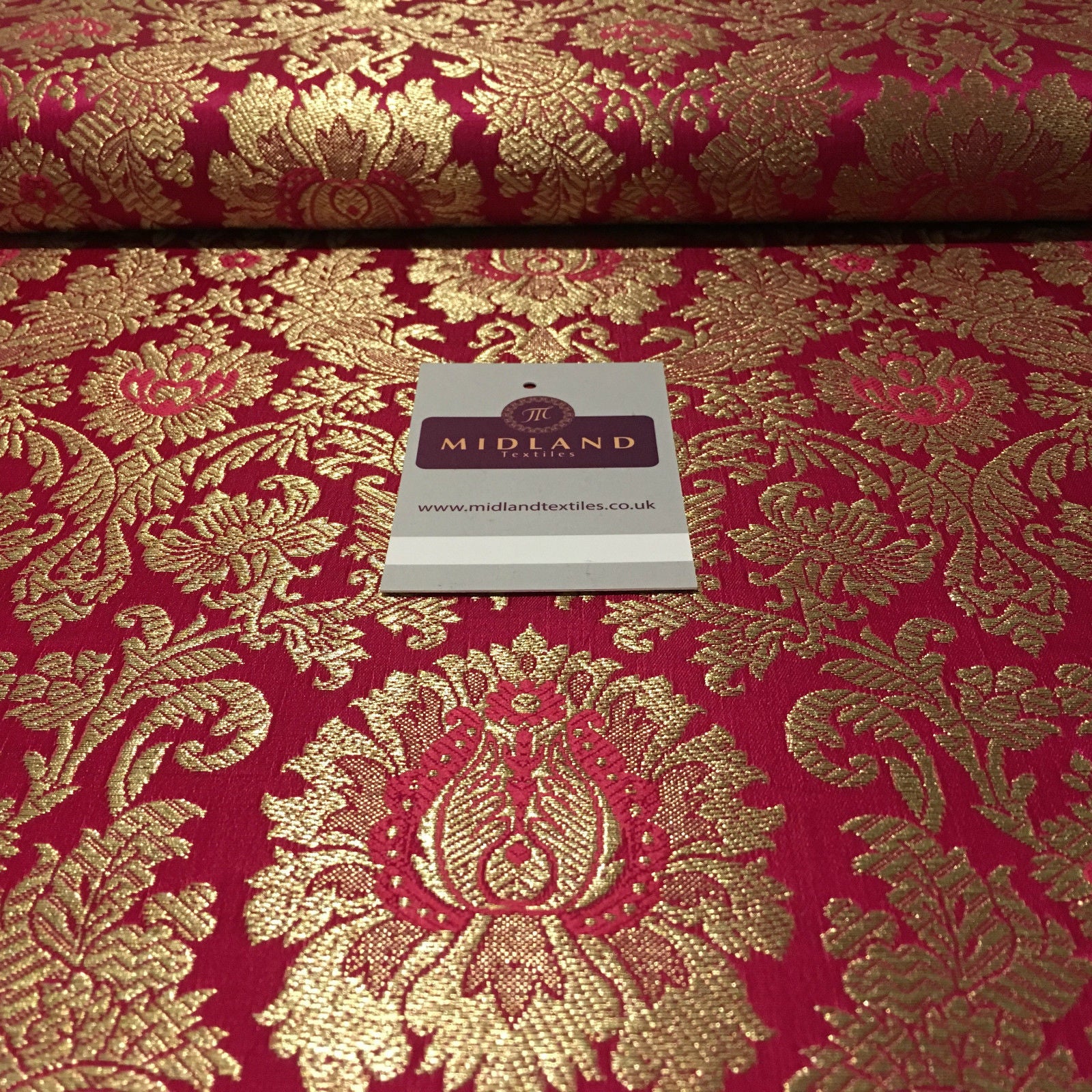 Gold Indian Floral Metallic Print Banarsi faux Silk Brocade Fabric 40' M370 Mtex