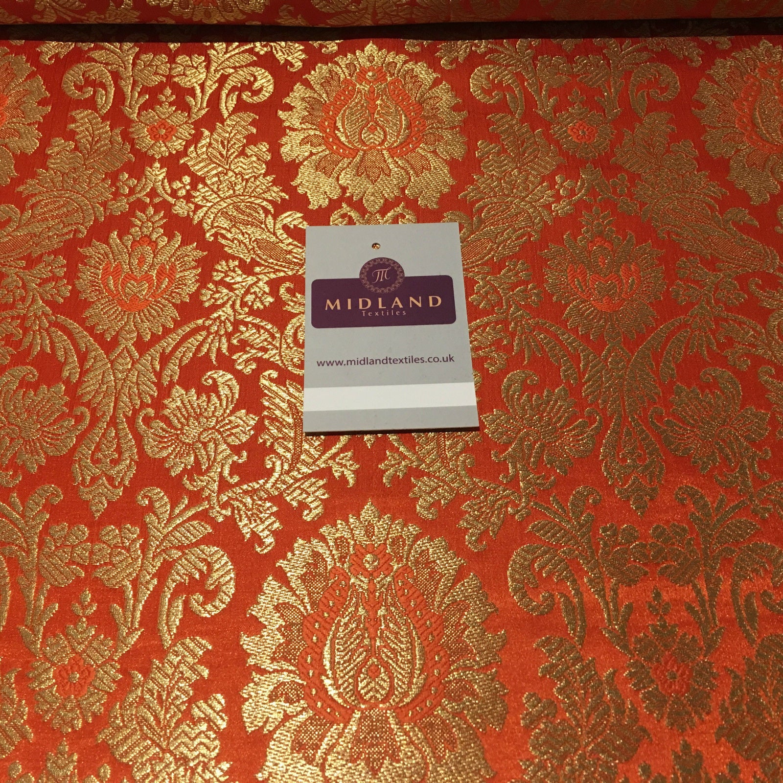 Gold Indian Floral Metallic Print Banarsi faux Silk Brocade Fabric 40' M370 Mtex