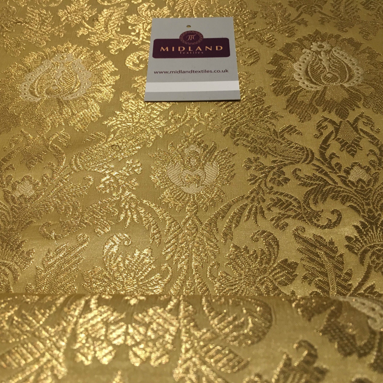 Gold Indian Floral Metallic Print Banarsi faux Silk Brocade Fabric 40' M370 Mtex