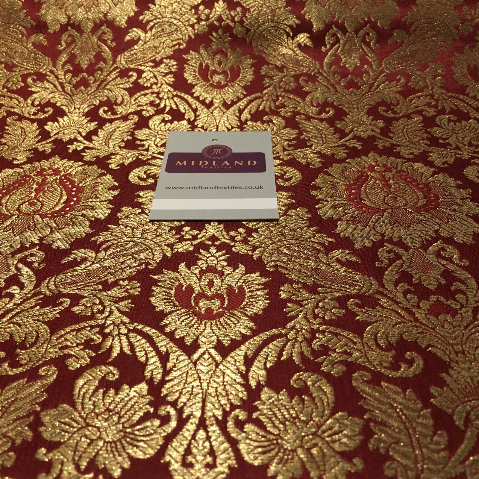 Gold Indian Floral Metallic Print Banarsi faux Silk Brocade Fabric 40' M370 Mtex