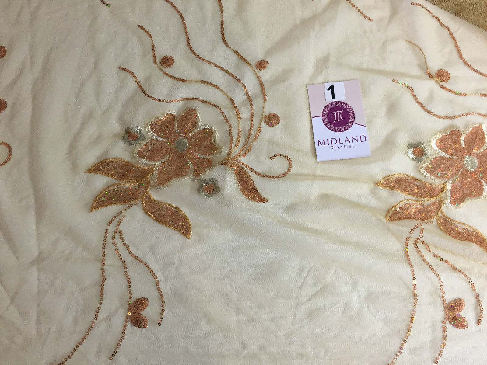Double border Sequined flower Scalloped Net dress Fabric 52' Wide M194 Mtex - Midland Textiles & Fabric