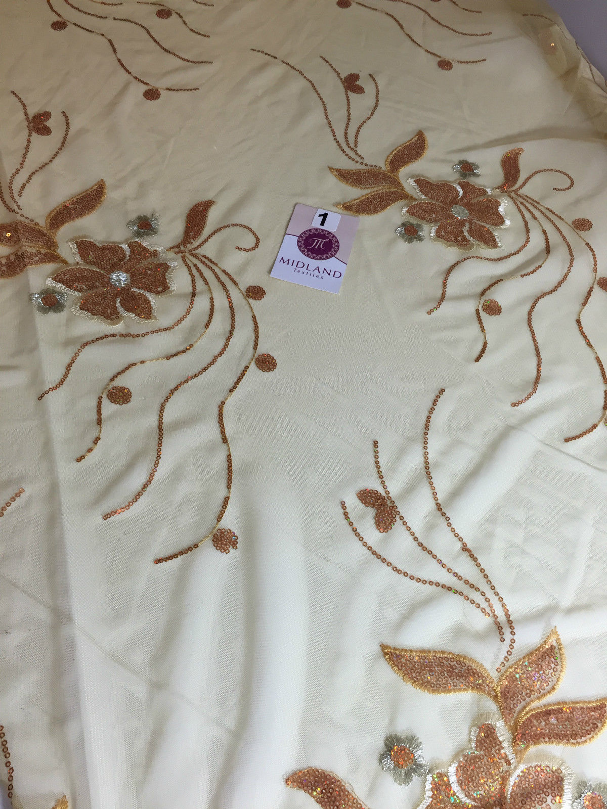 Double border Sequined flower Scalloped Net dress Fabric 52' Wide M194 Mtex - Midland Textiles & Fabric