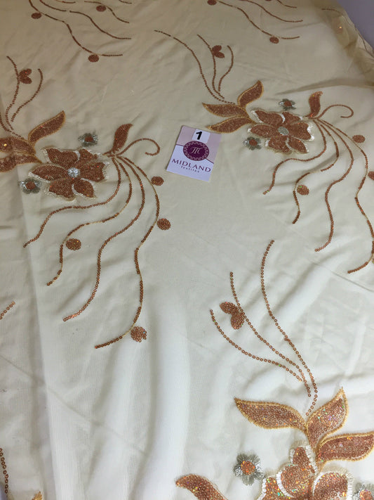 Double border Sequined flower Scalloped Net dress Fabric 52" Wide M194 Mtex - Midland Textiles & Fabric