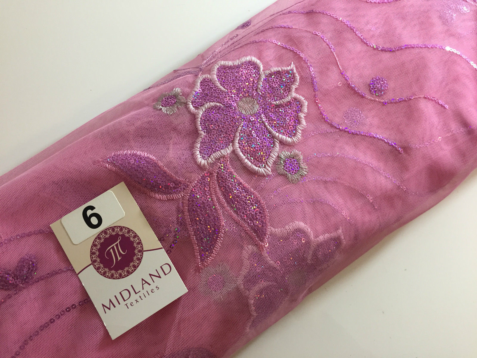 Double border Sequined flower Scalloped Net dress Fabric 52' Wide M194 Mtex - Midland Textiles & Fabric