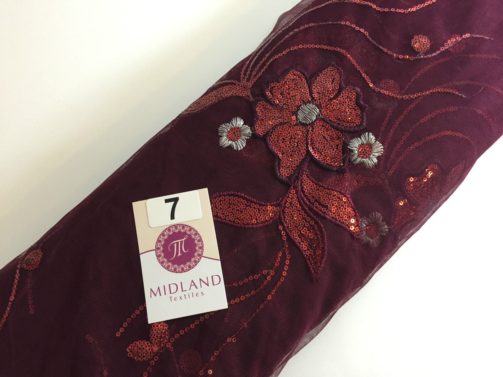 Double border Sequined flower Scalloped Net dress Fabric 52' Wide M194 Mtex - Midland Textiles & Fabric