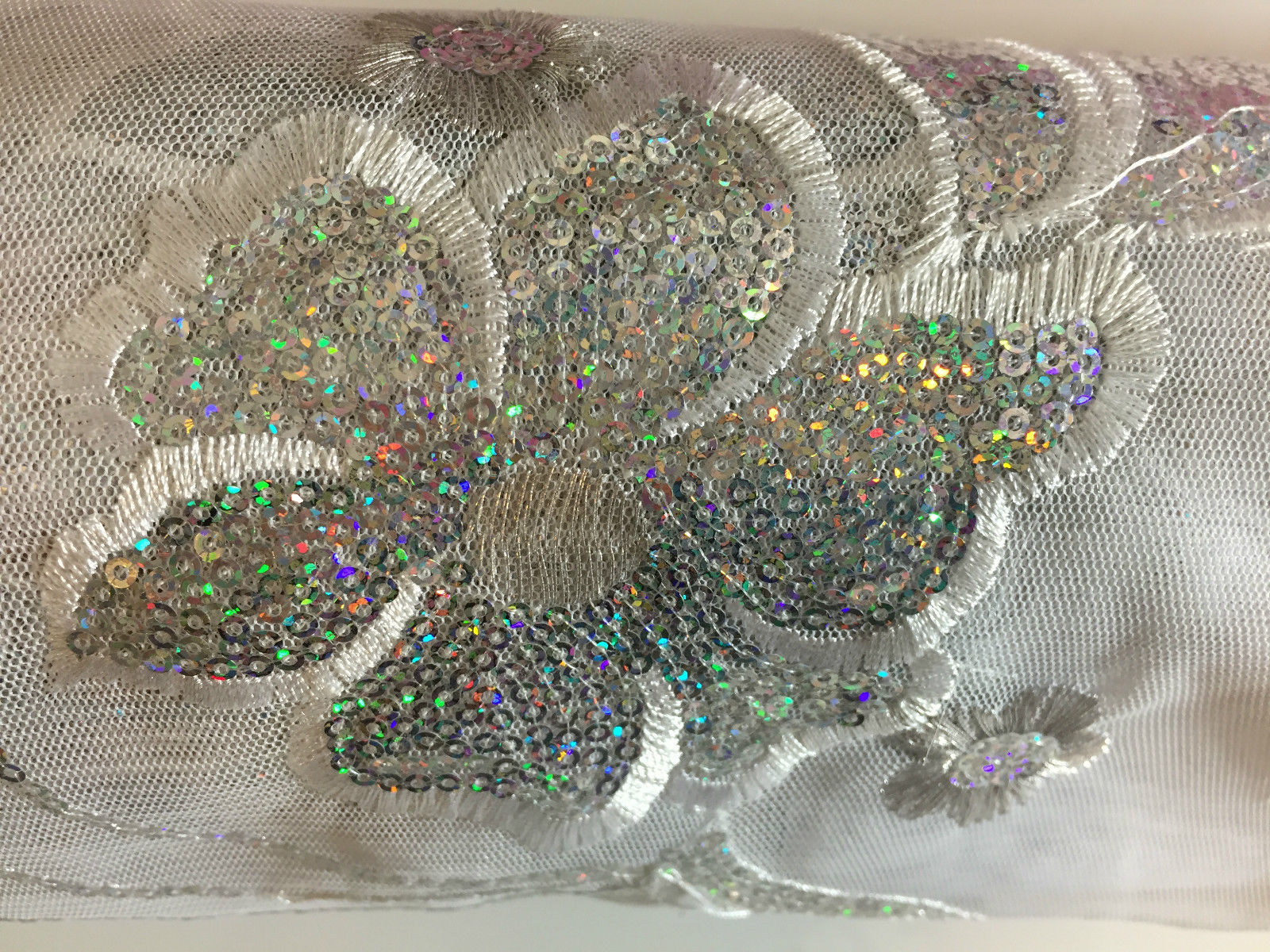 Double border Sequined flower Scalloped Net dress Fabric 52' Wide M194 Mtex - Midland Textiles & Fabric