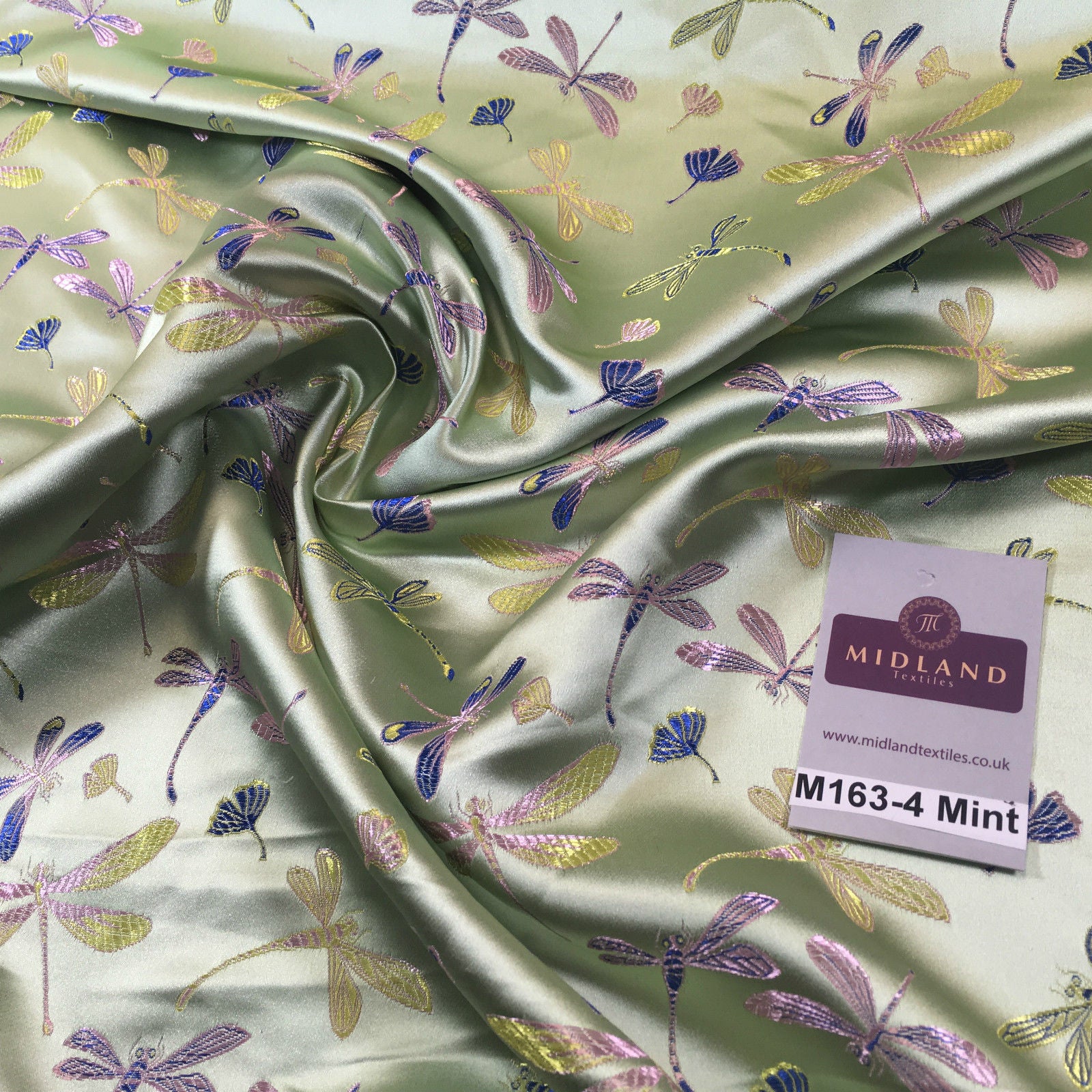 CHINESE ORIENTAL GOLD DRAGONFLY BROCADE SILKY SATIN DRESS FABRIC 44' M163