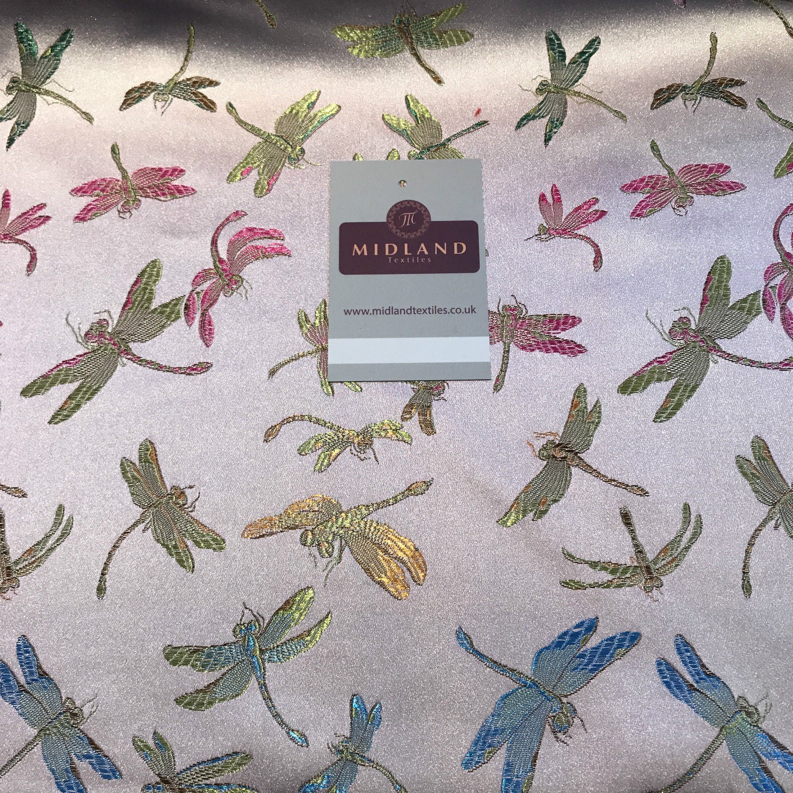 CHINESE ORIENTAL GOLD DRAGONFLY BROCADE SILKY SATIN DRESS FABRIC 44' M163