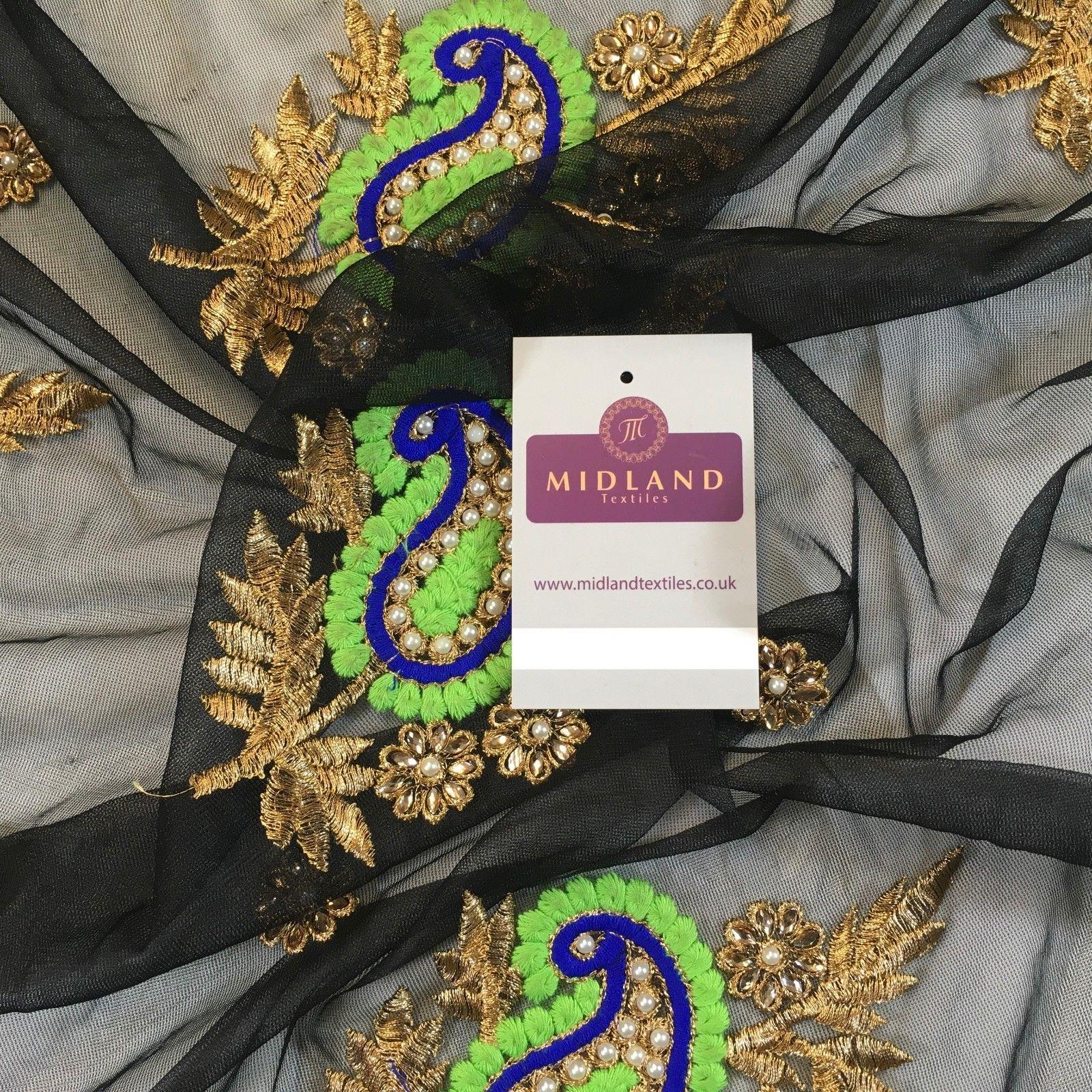 Indian Paisley flower embroidered tulle net fabric dress fabric 44' M763 Mtex