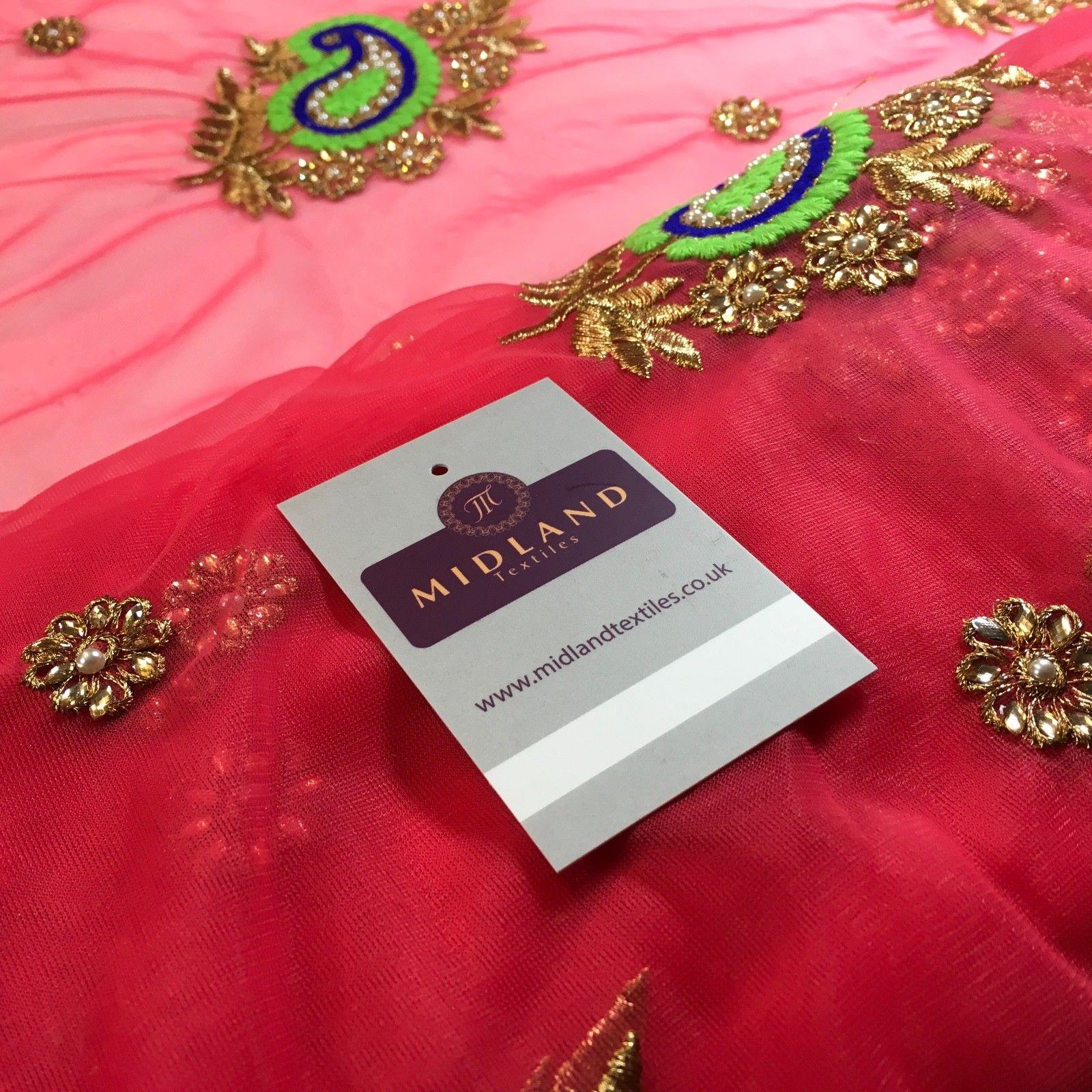 Indian Paisley flower embroidered tulle net fabric dress fabric 44' M763 Mtex