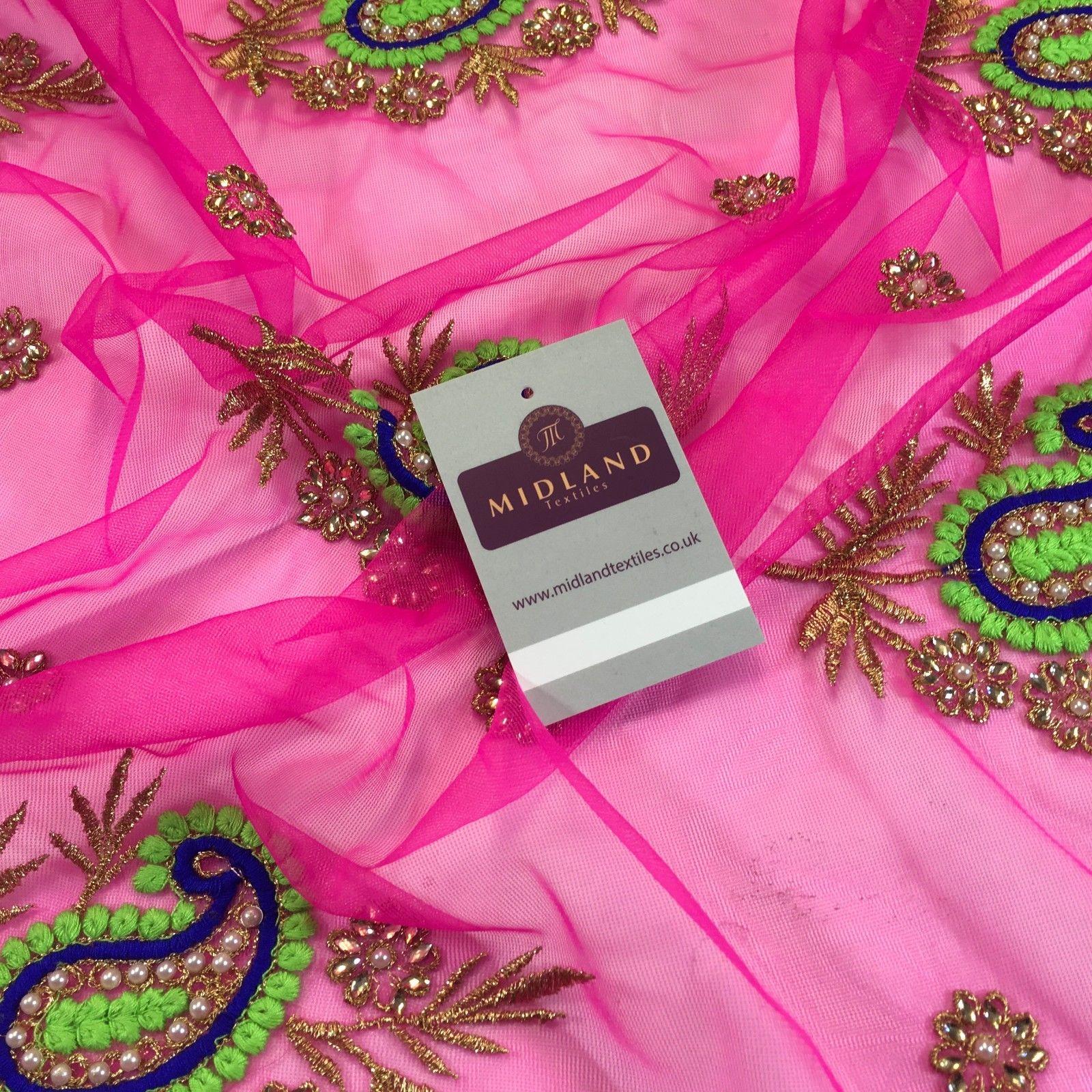 Indian Paisley flower embroidered tulle net fabric dress fabric 44' M763 Mtex