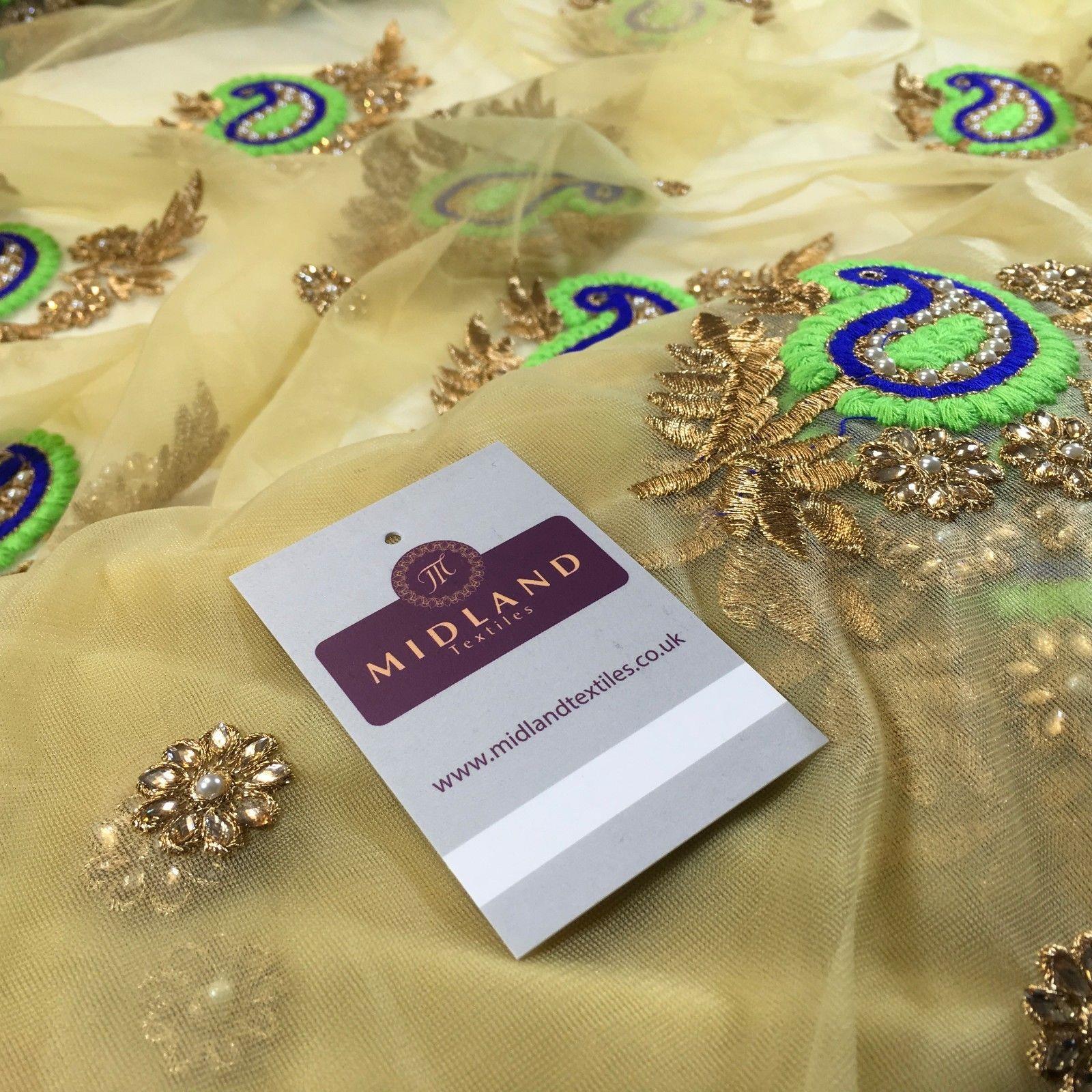 Indian Paisley flower embroidered tulle net fabric dress fabric 44' M763 Mtex