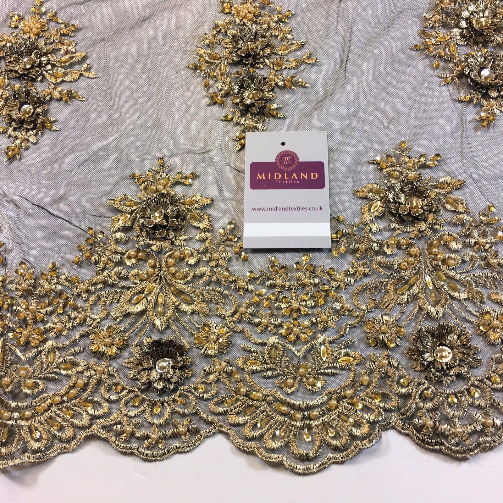 Floral Embellished Scalloped Edged Dress Net with faux pearls Fabric 58' M792 - Midland Textiles & Fabric