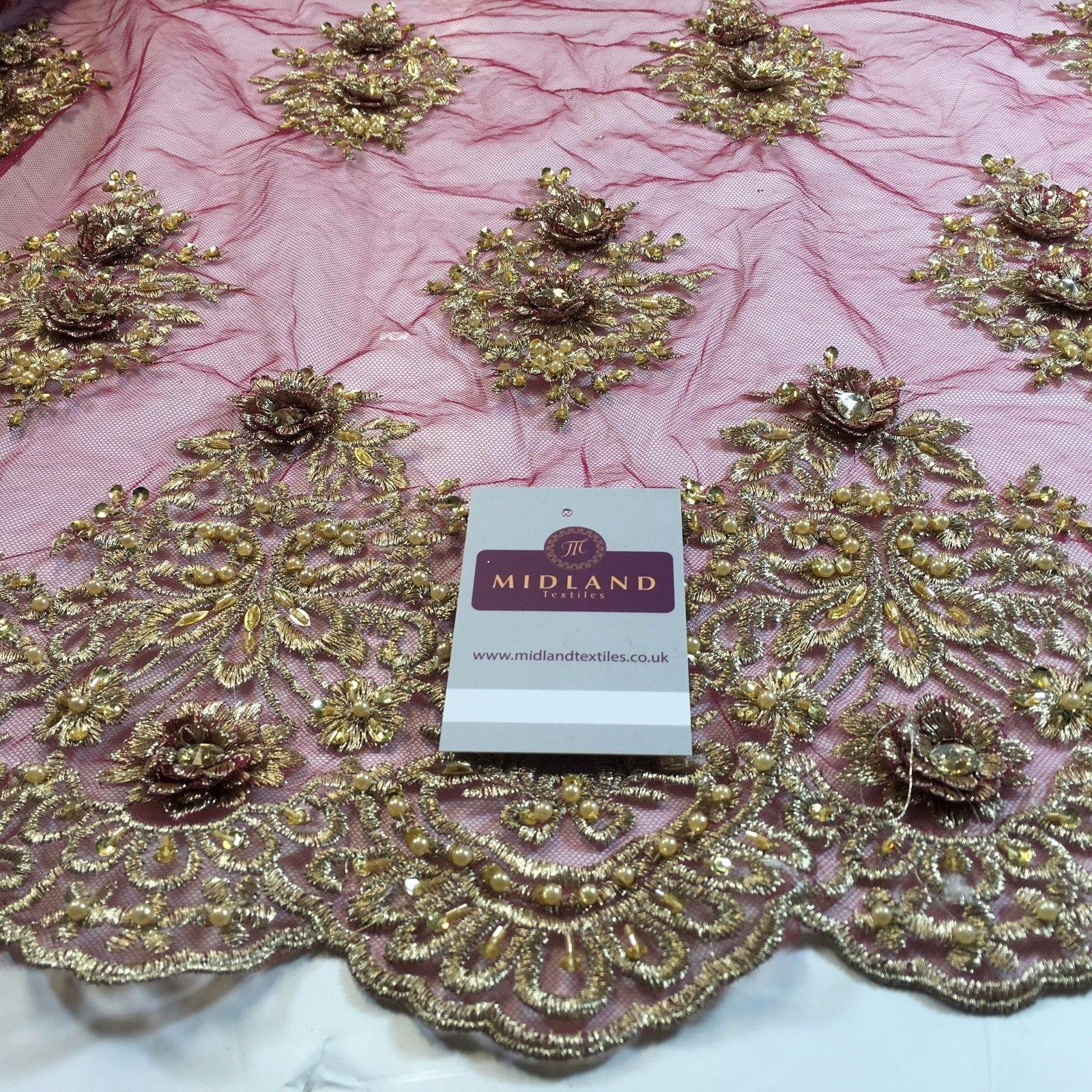 Floral Embellished Scalloped Edged Dress Net with faux pearls Fabric 58' M792 - Midland Textiles & Fabric