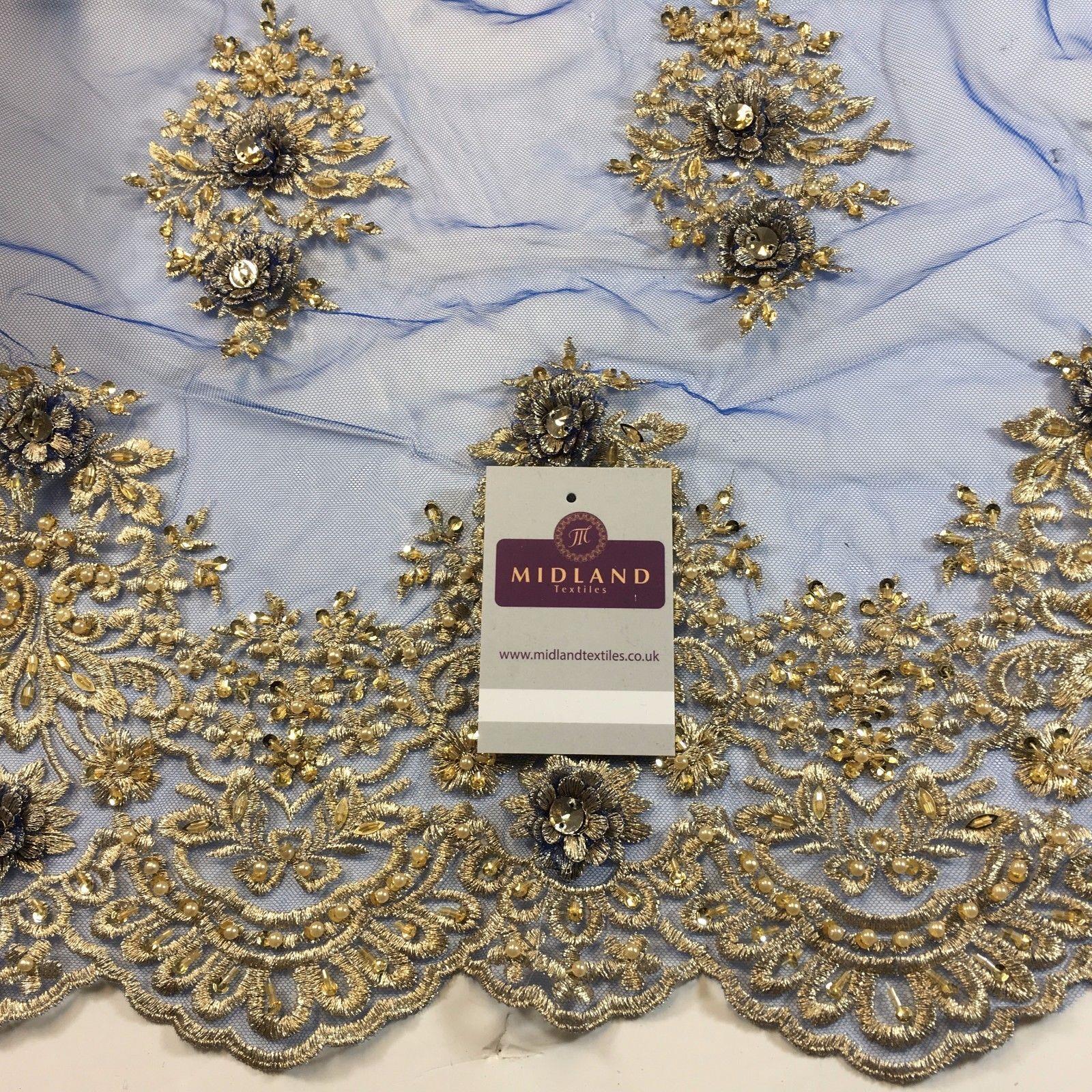 Floral Embellished Scalloped Edged Dress Net with faux pearls Fabric 58' M792 - Midland Textiles & Fabric