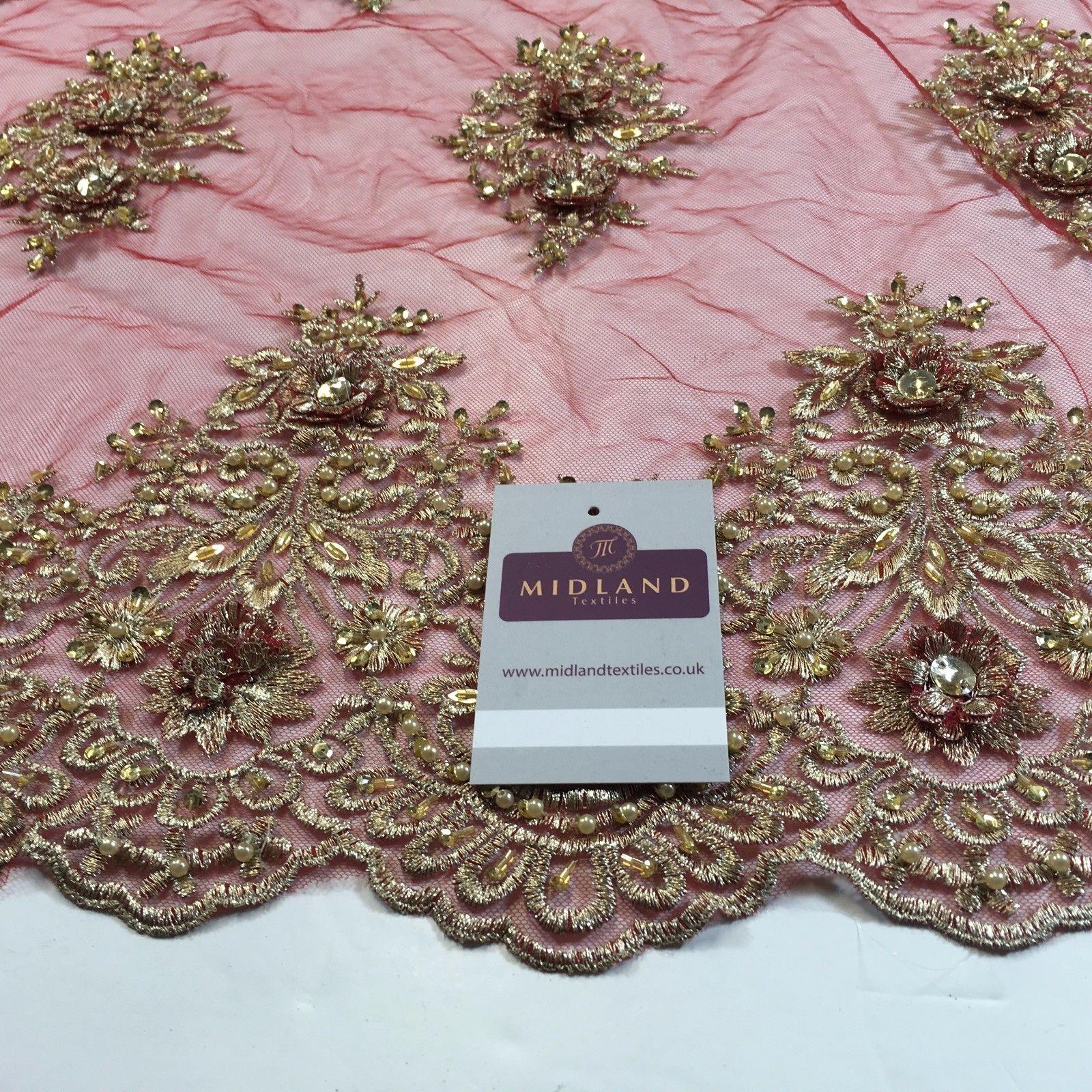 Floral Embellished Scalloped Edged Dress Net with faux pearls Fabric 58' M792 - Midland Textiles & Fabric