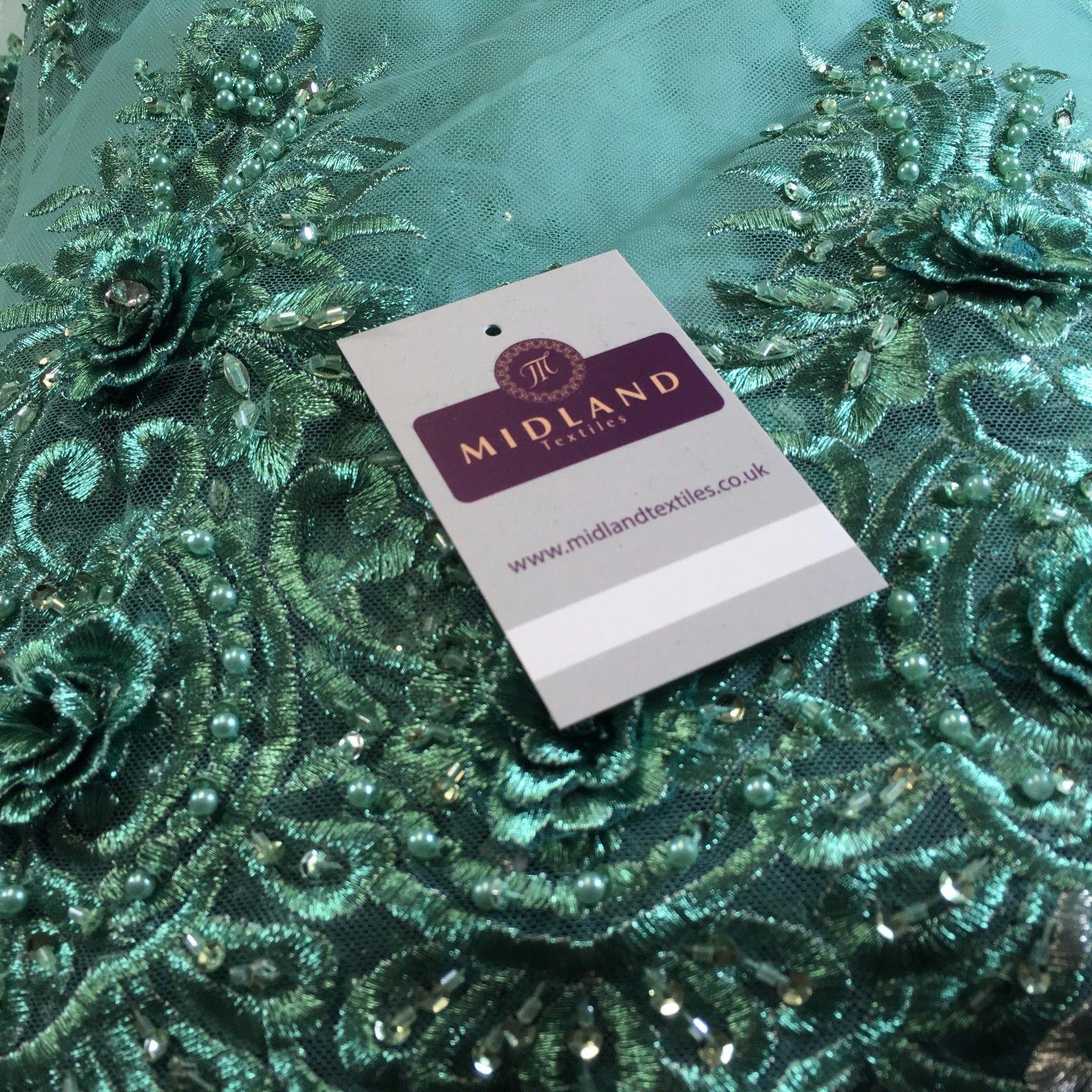 Embroidered Floral scalloped edged net with faux pearls & clear stones 58' M791 - Midland Textiles & Fabric