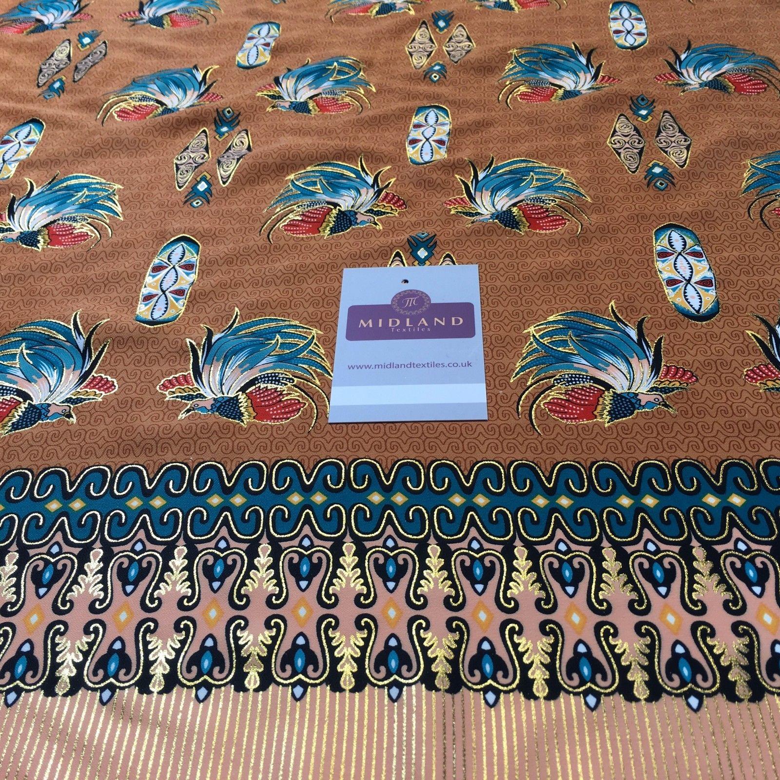 Brown Birds Batik Papua Printed gold foil fabric dress fabric 44' M145-72  Mtex - Midland Textiles & Fabric