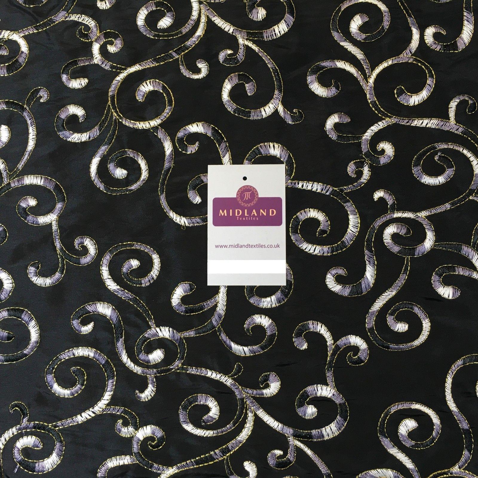 Ornate Swirl embroidered taffeta dress, curtain, cushion fabric 55' M748 Mtex