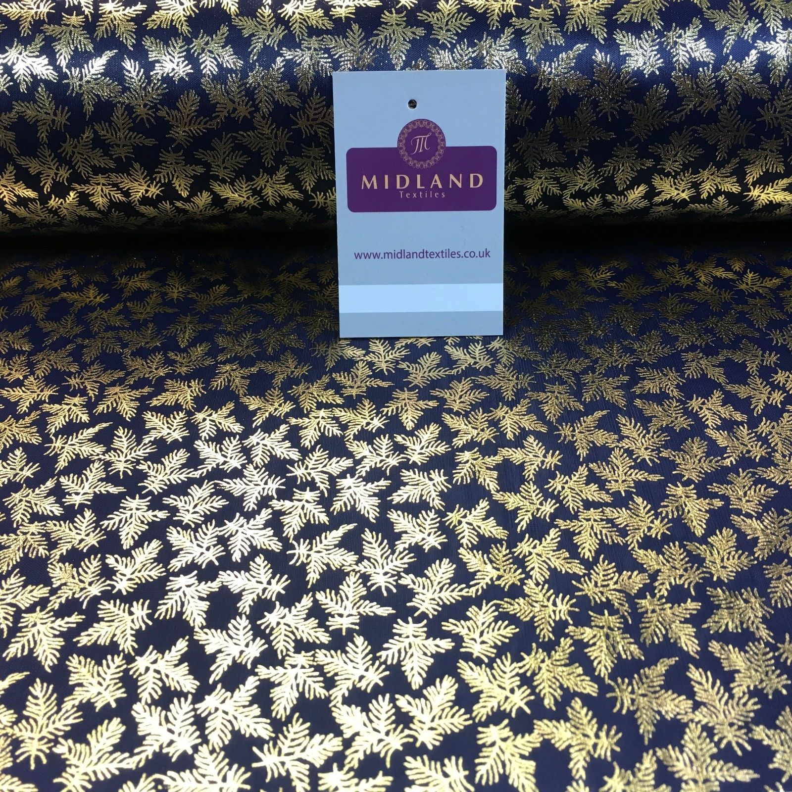 Navy With Gold Fern Hologram printed computer foil fabric Xmas 45' M7-11 Mtex