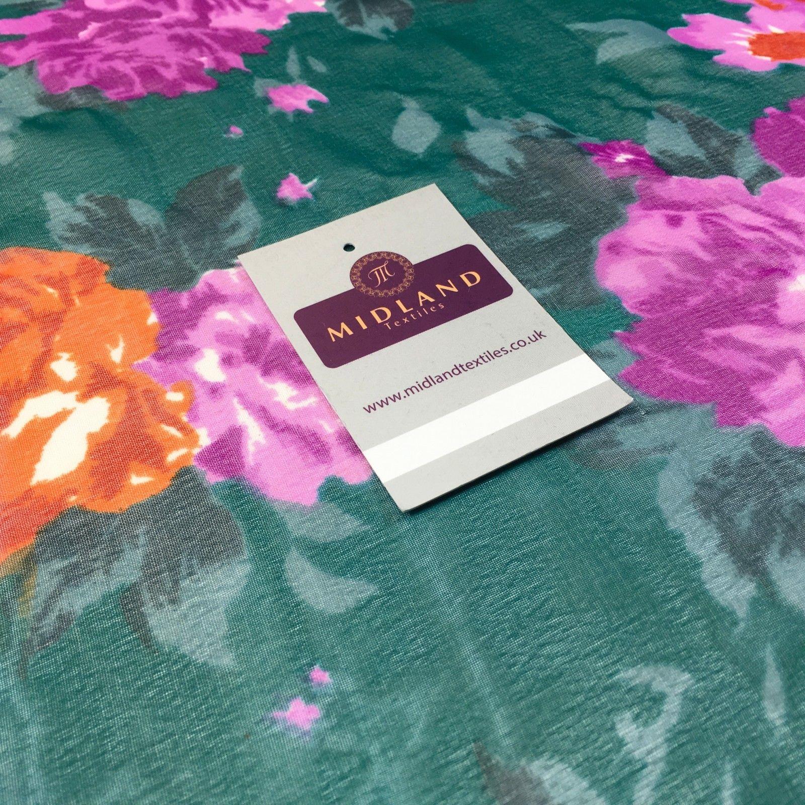 Midnight Green Floral Chiffon Printed Fabric 58' M161-39 Mtex