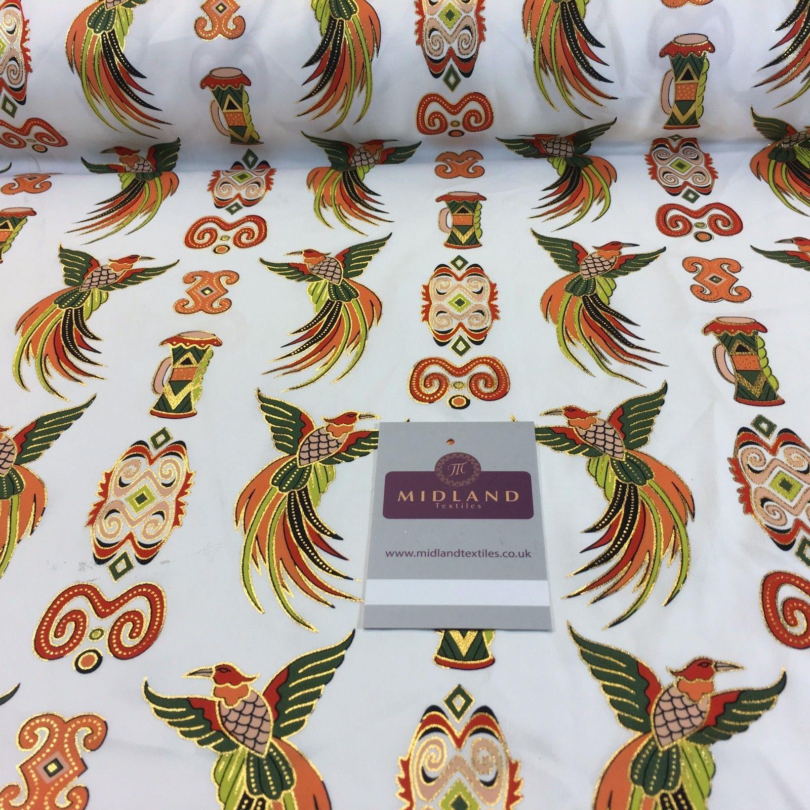 White Birds Batik Papua Printed with gold foil dress fabric 44' M145-71 Mtex
