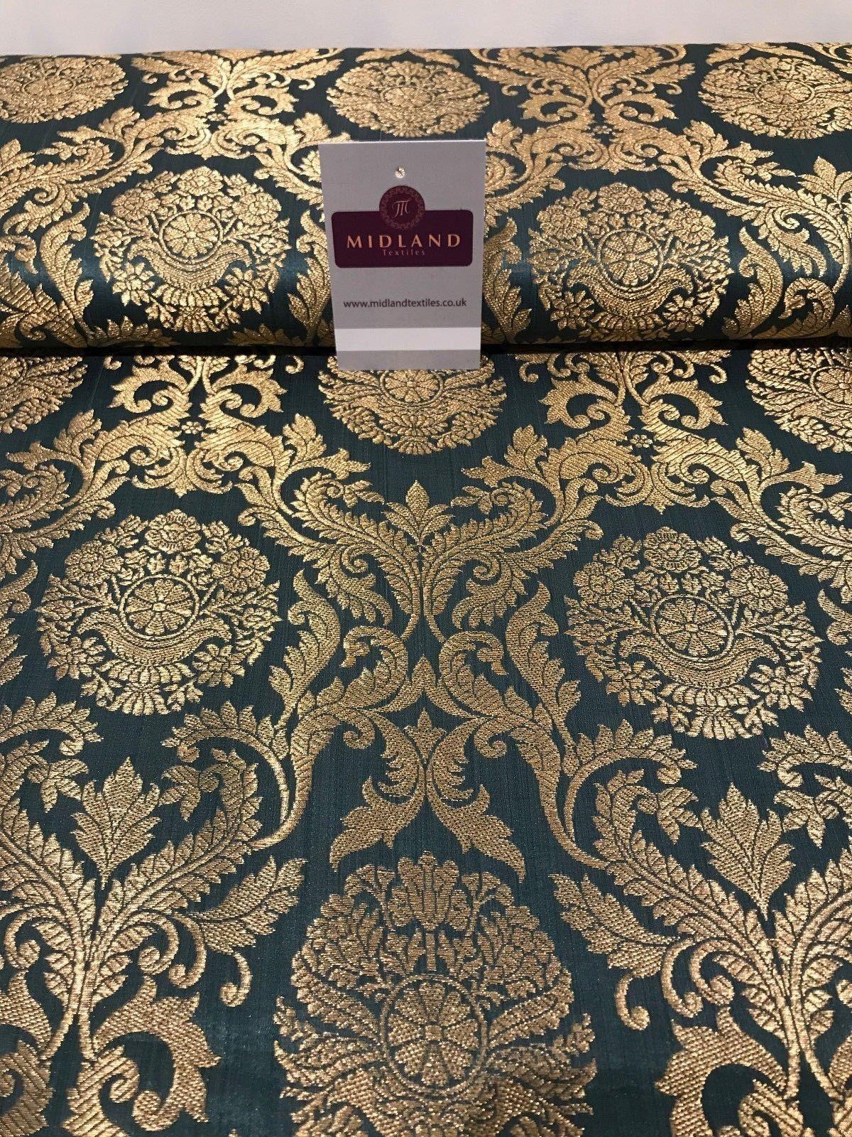 Gold Metallic Ornamental Indian Faux Silk Banarsi brocade Fabric 44' Wide M807