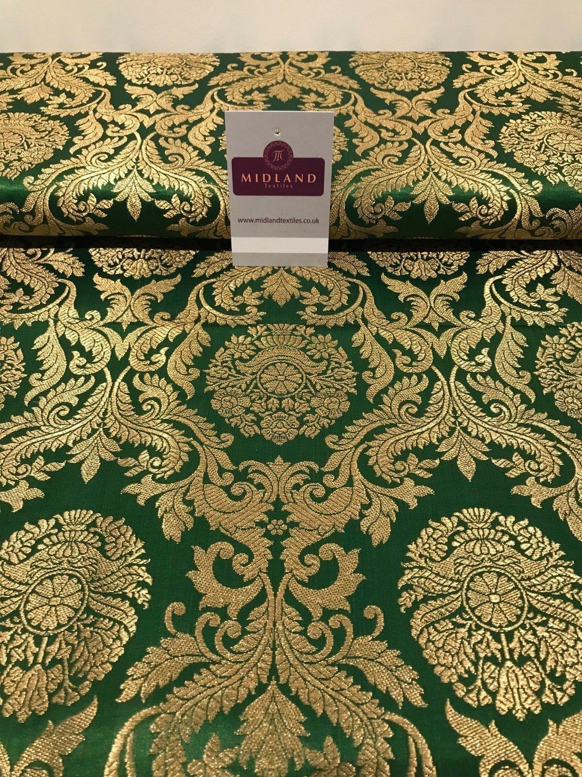 Gold Metallic Ornamental Indian Faux Silk Banarsi brocade Fabric 44' Wide M807