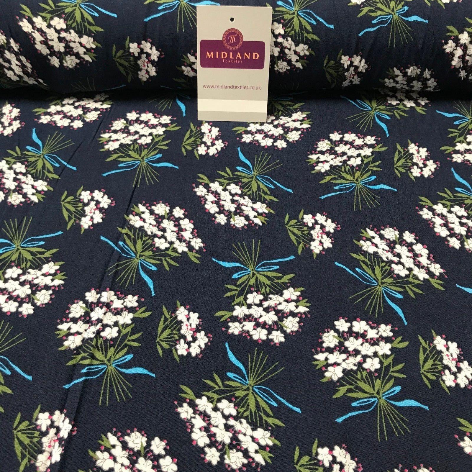 Vintage Floral Flower Bouquet printed Viscose Dress Fabric 58' wide MA885