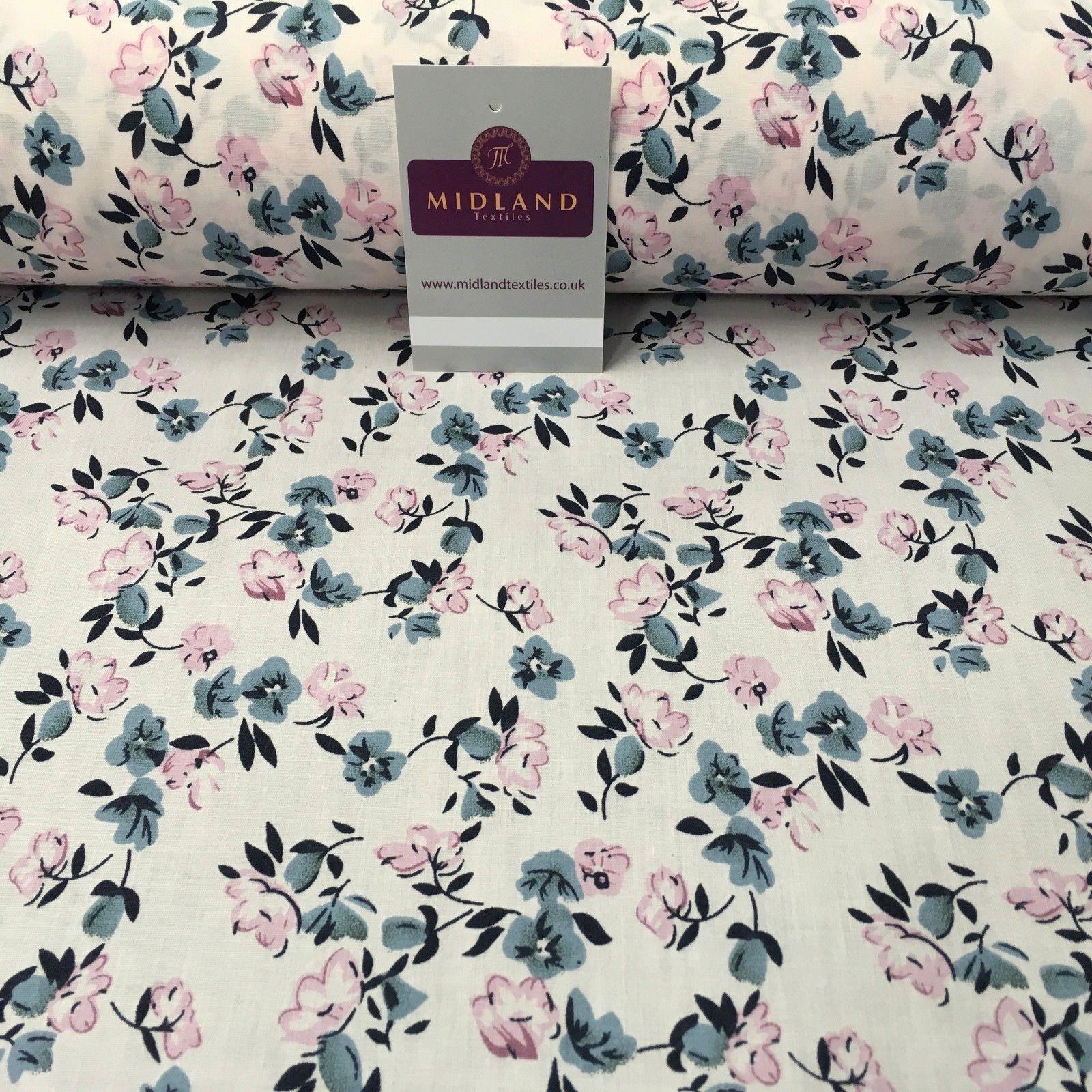 Pale Pink Floral Vintage Printed Polycotton Dress Fabric 44' wide ME881