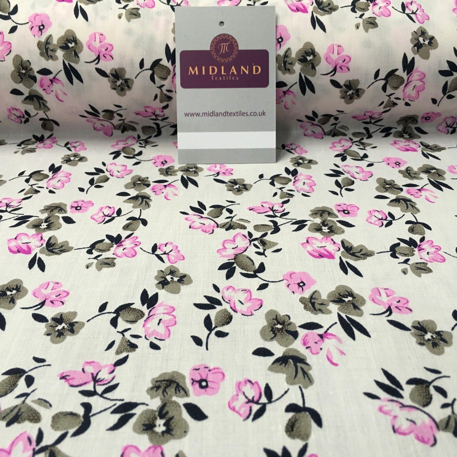 Pale Pink Floral Vintage Printed Polycotton Dress Fabric 44' wide ME881