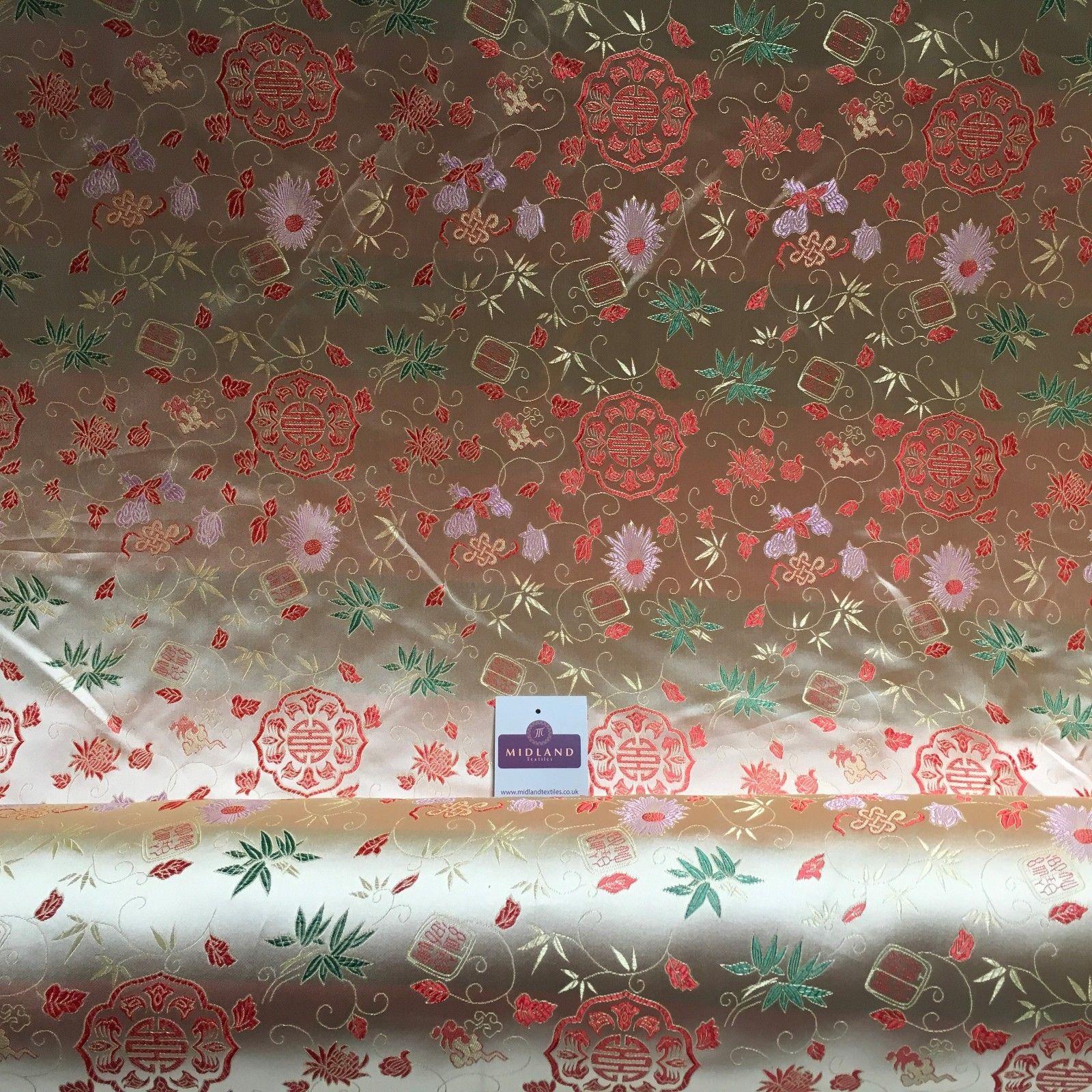 Gold Floral Medallion Chinese Brocade Satin Fabric 44' Wide M395-17 Mtex