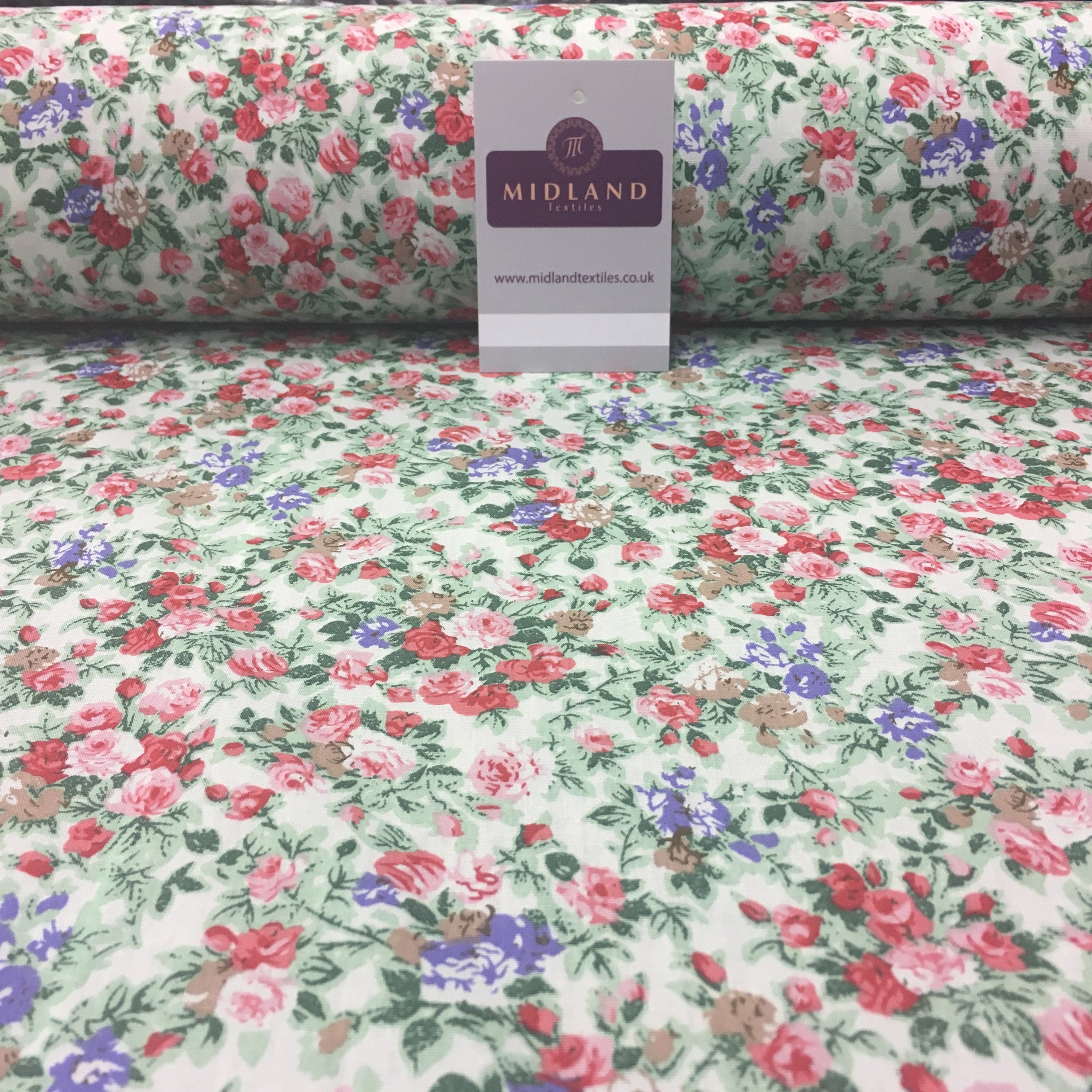 Floral Vintage Shabby Chic Printed 100% Cotton Fabric 58' MA910 Mtex Green 1 / Sample