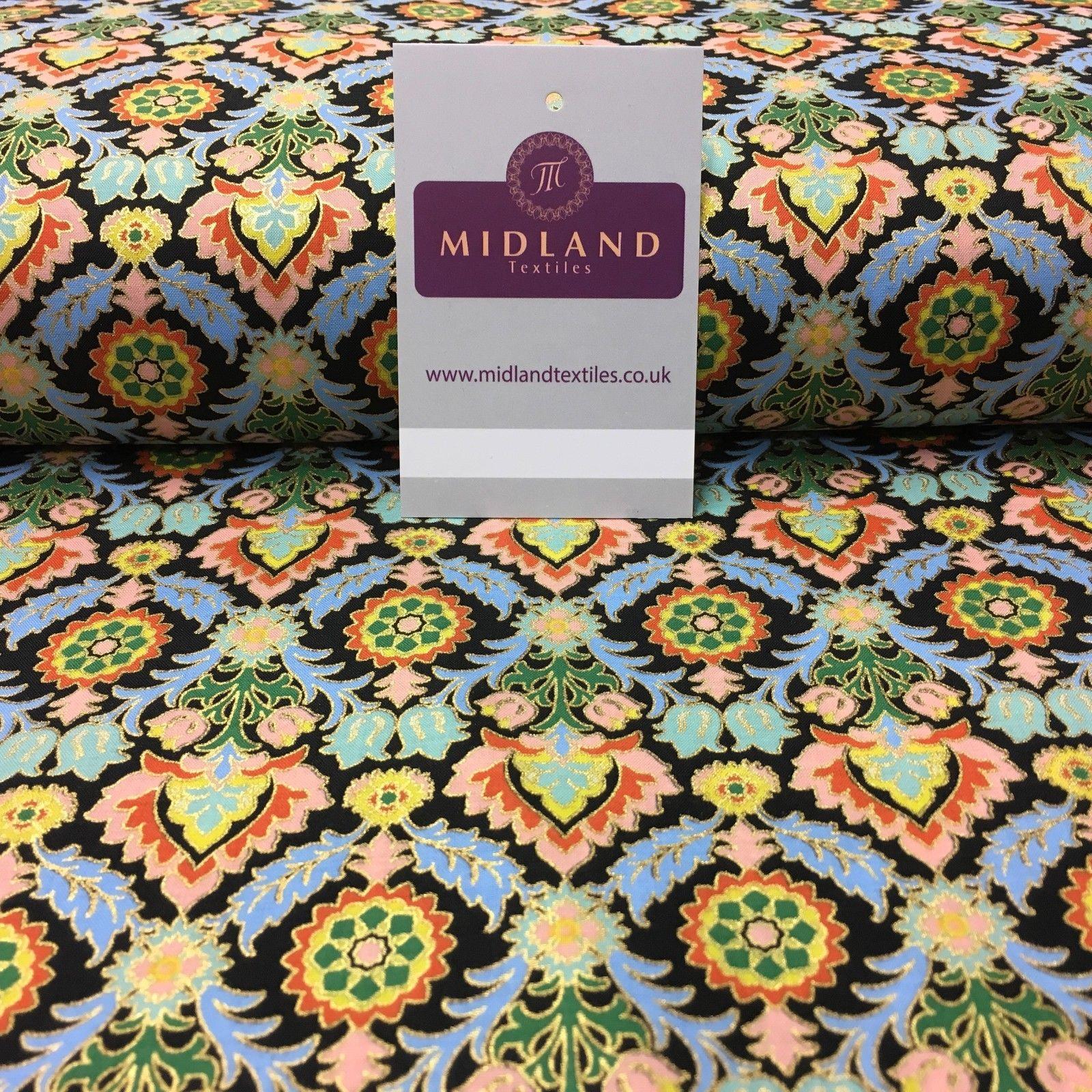 Printed 100% Cotton Lawn With Gold Foil Lacquer Dress Fabric 58' Wide MK916 Mtex