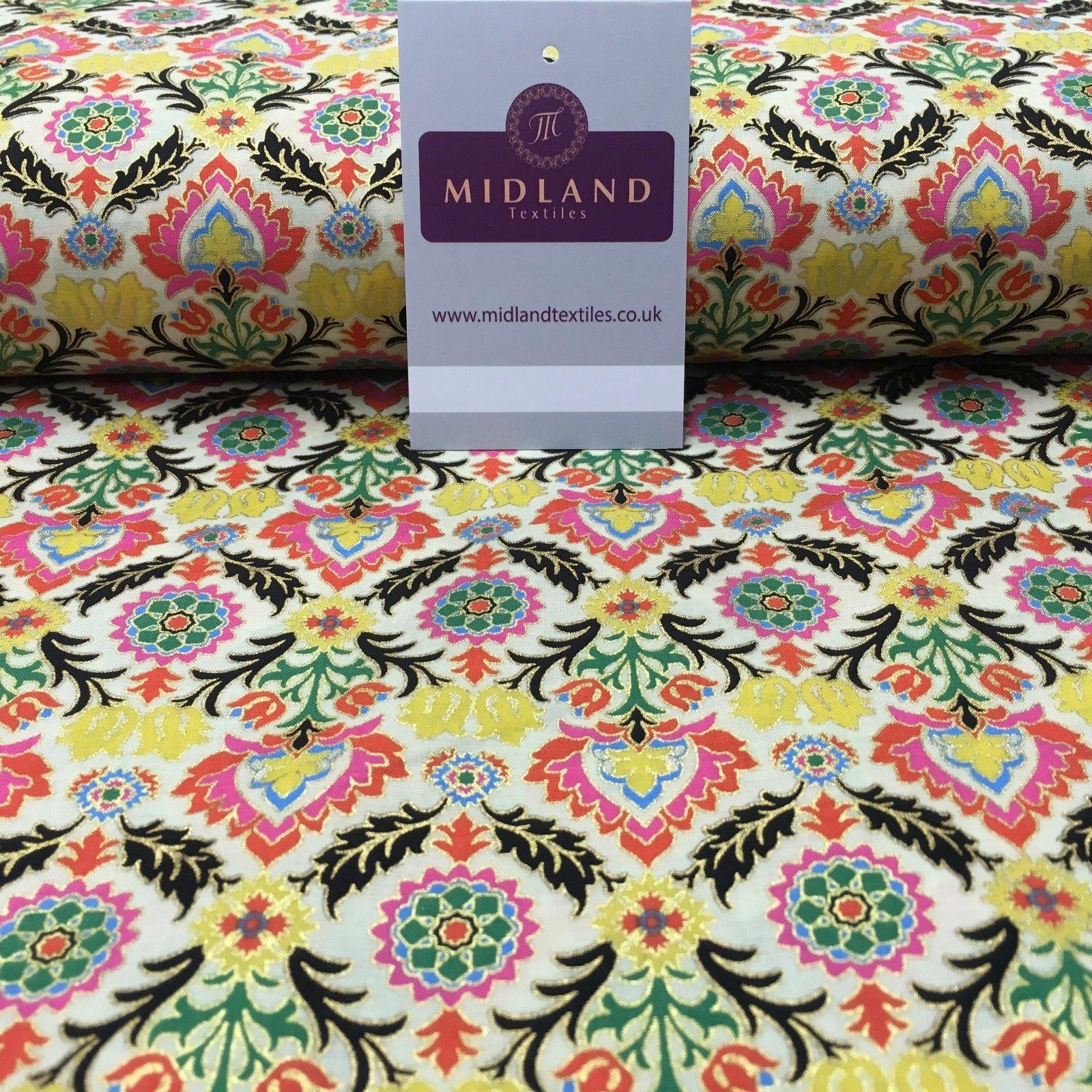 Printed 100% Cotton Lawn With Gold Foil Lacquer Dress Fabric 58' Wide MK916 Mtex