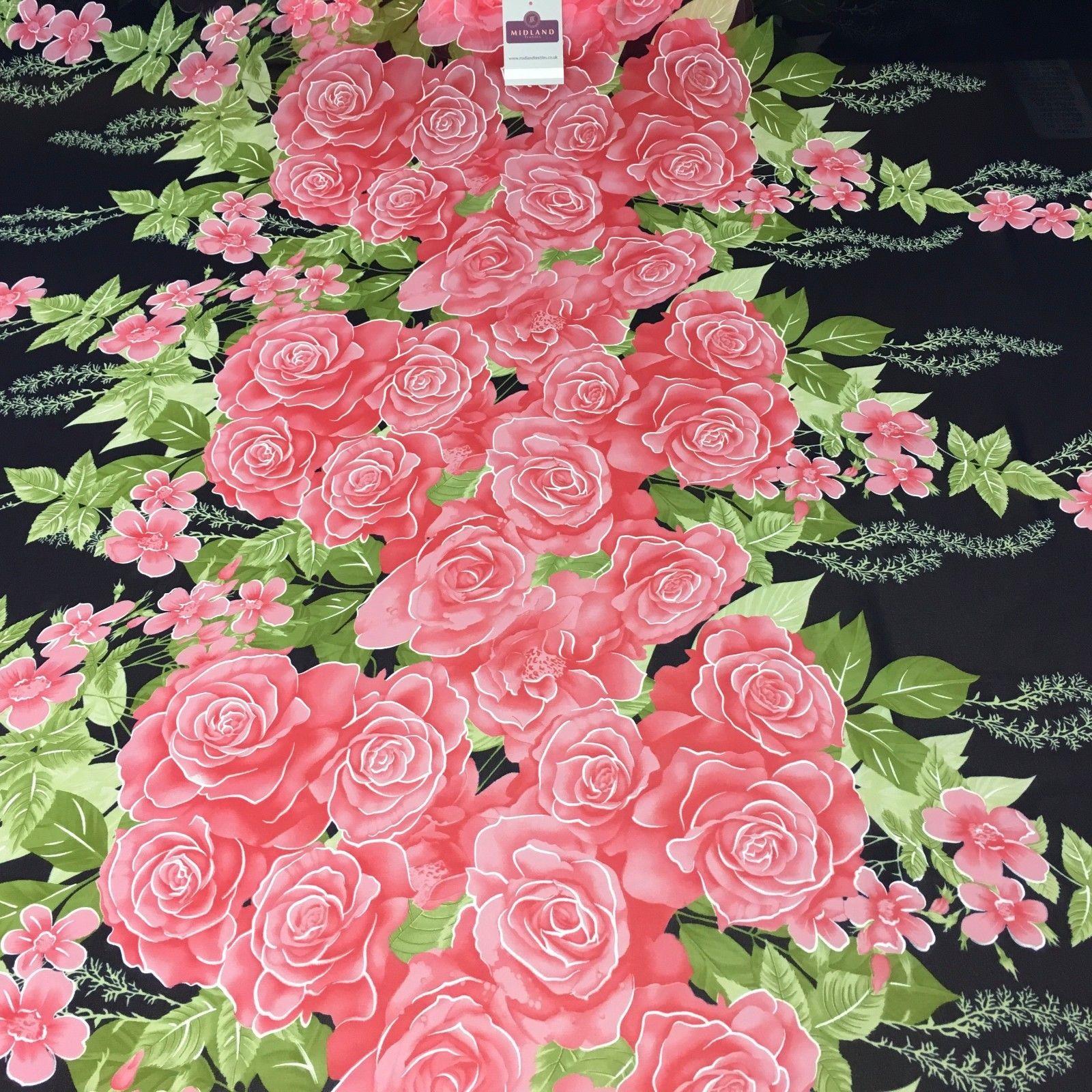 Navy Blue Pink Floral rose printed chiffon Fabric 58' Wide M401-55 Mtex