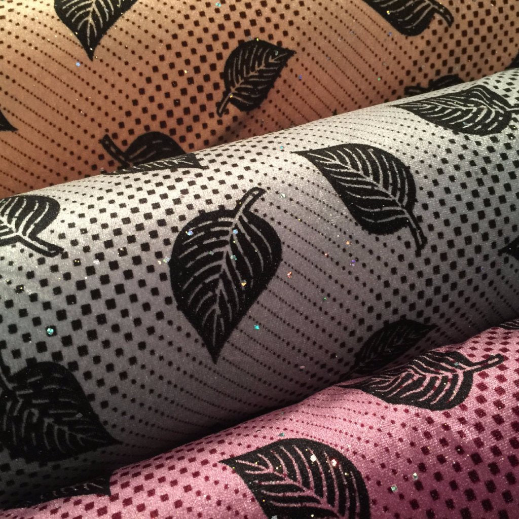 Leaf Print Spandex Velvet Sequinned - 2 way stretch Fabric-58' M16-16 Mtex
