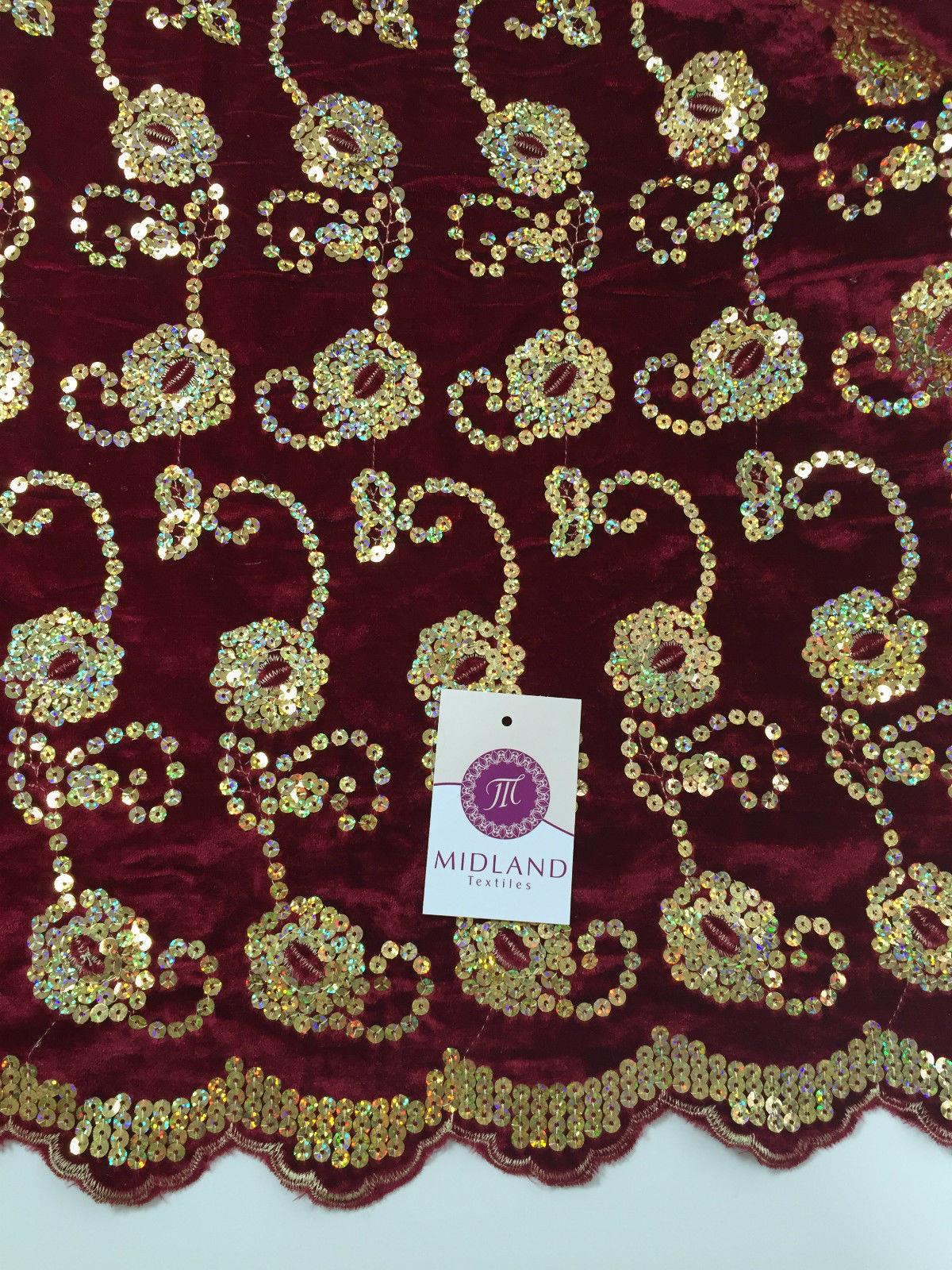 Gold Sequin Embellished Scalloped edge Micro Velvet 40' Wide  M47 Mtex