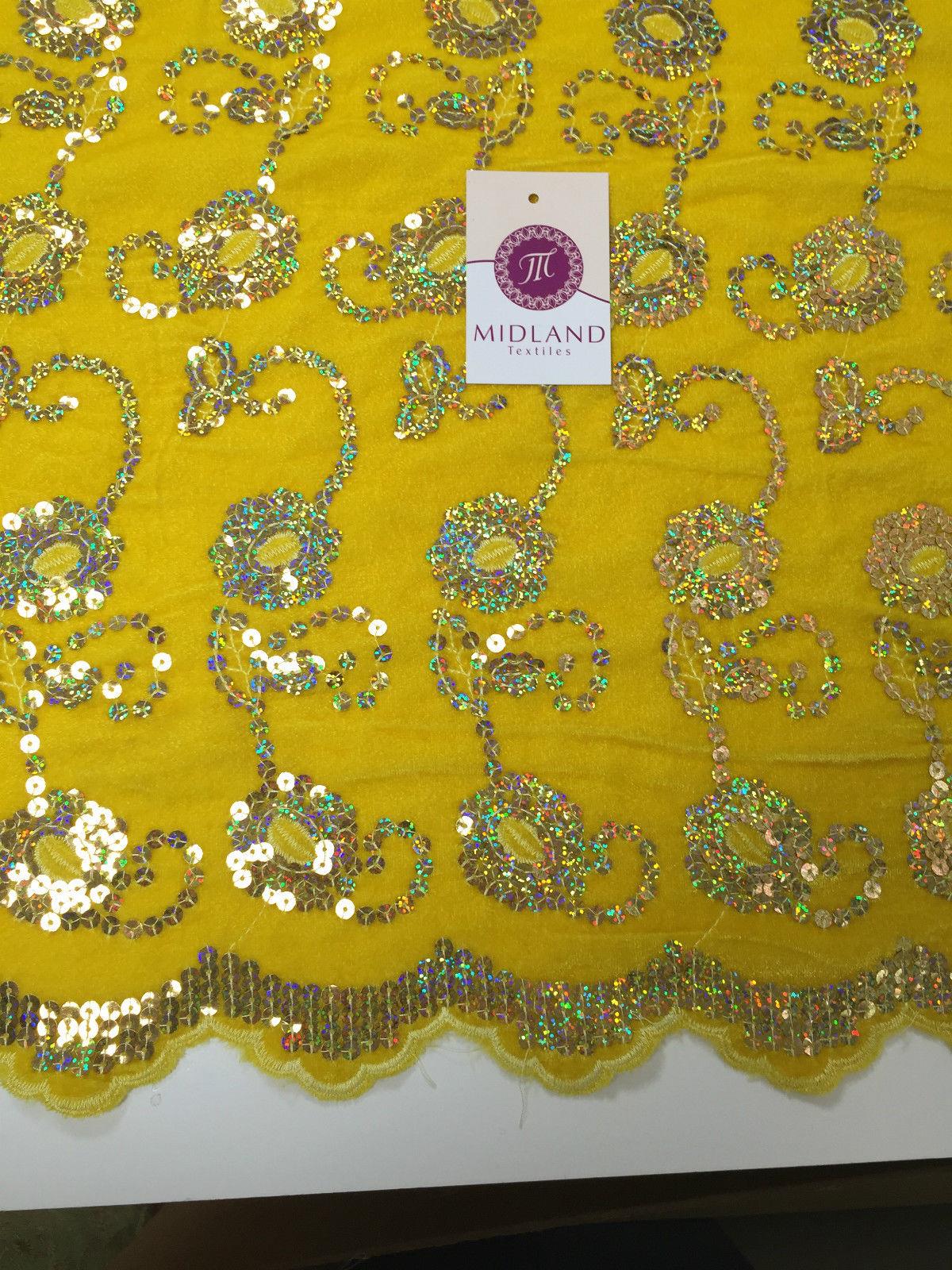 Gold Sequin Embellished Scalloped edge Micro Velvet 40' Wide  M47 Mtex