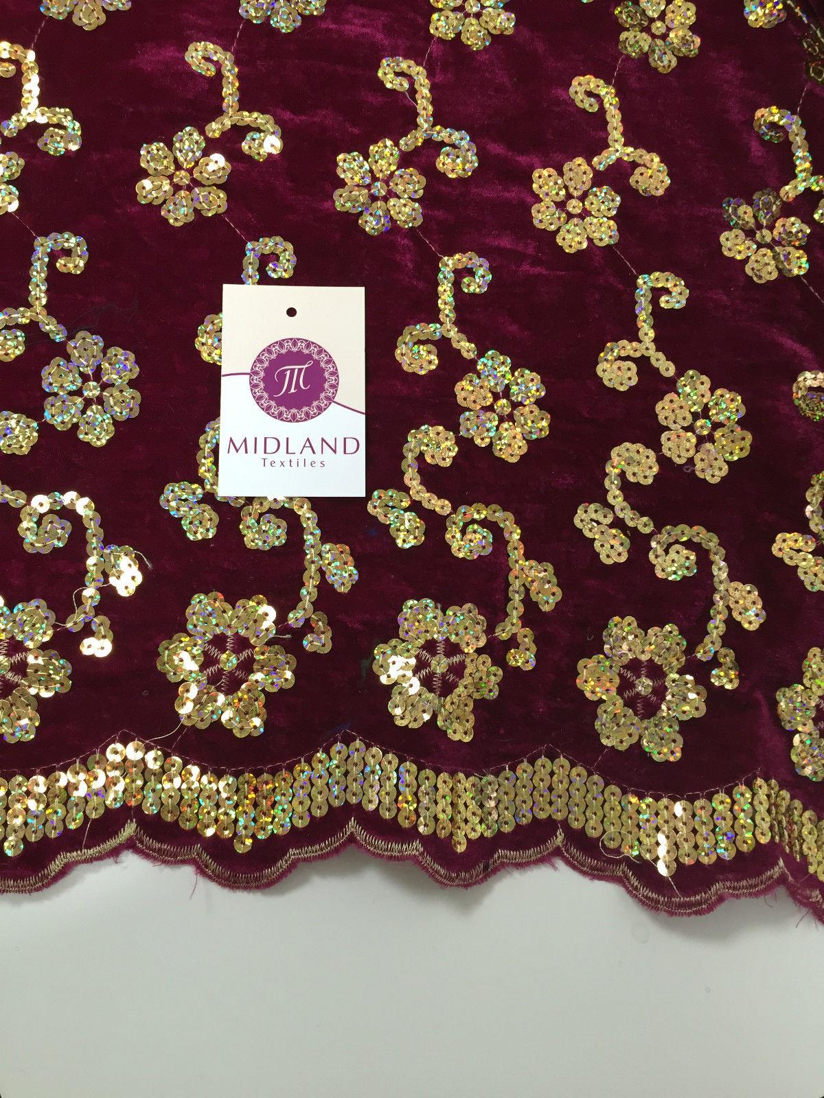 Gold Sequin Embellished Scalloped edge Micro Velvet 40' Wide  M47 Mtex