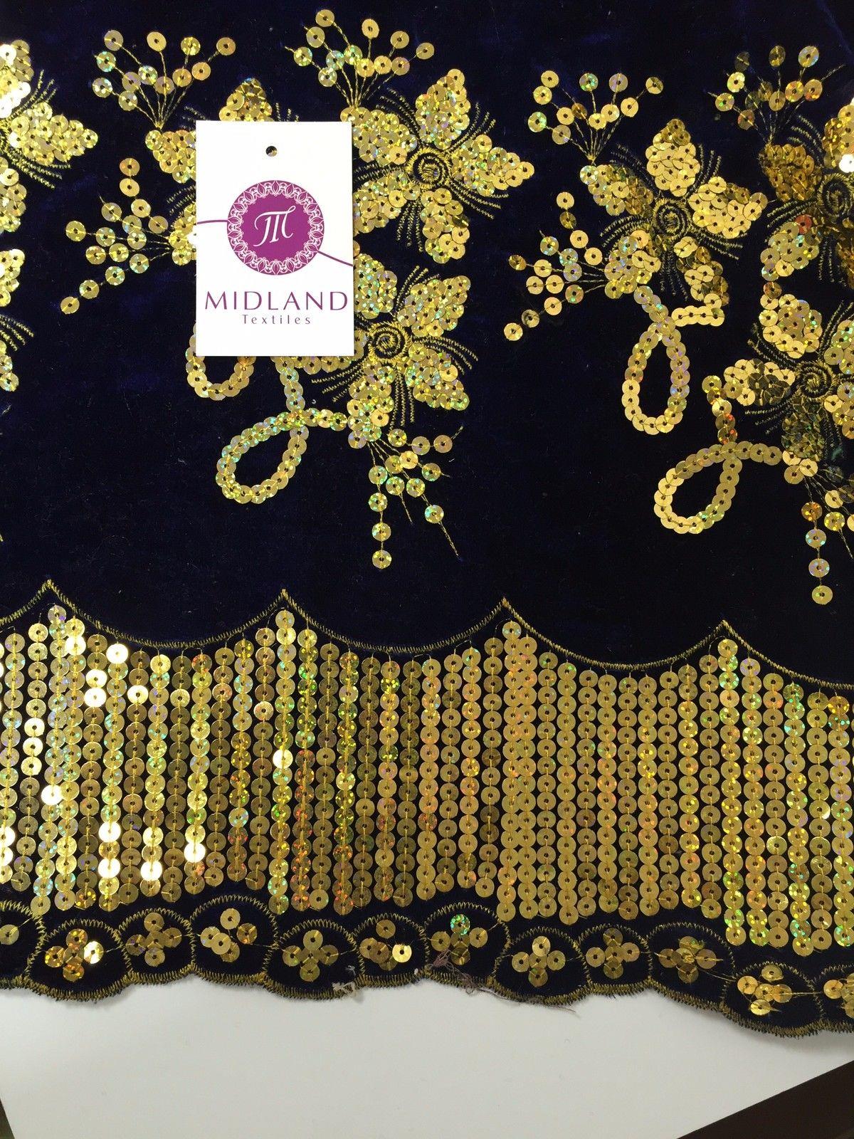 Gold Sequin Embellished Scalloped edge Micro Velvet 40' Wide  M47 Mtex