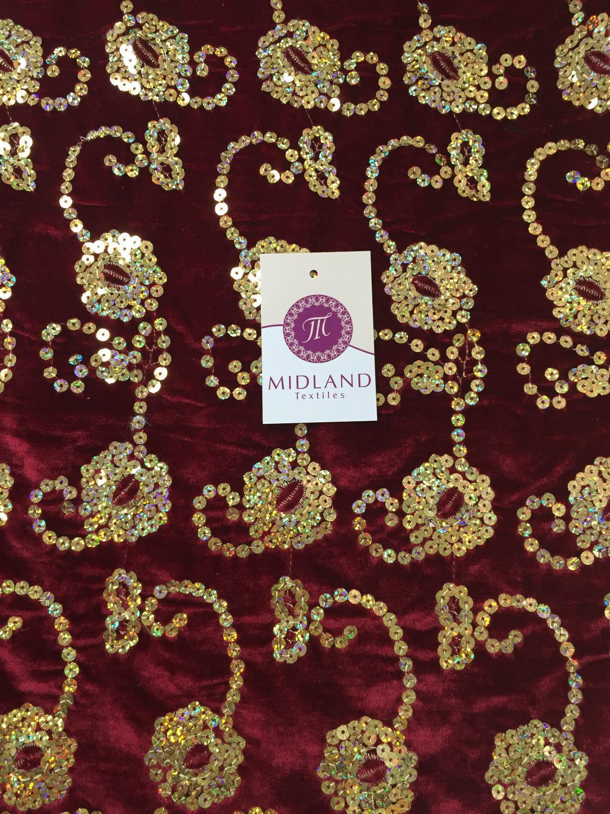 Gold Sequin Embellished Scalloped edge Micro Velvet 40' Wide  M47 Mtex