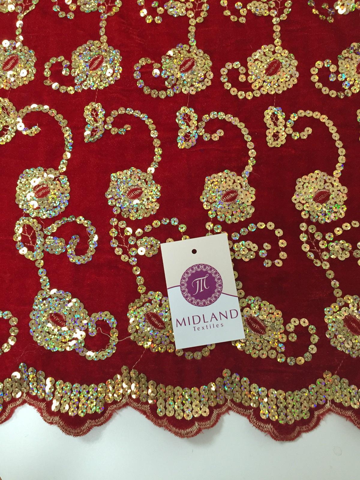 Gold Sequin Embellished Scalloped edge Micro Velvet 40' Wide  M47 Mtex